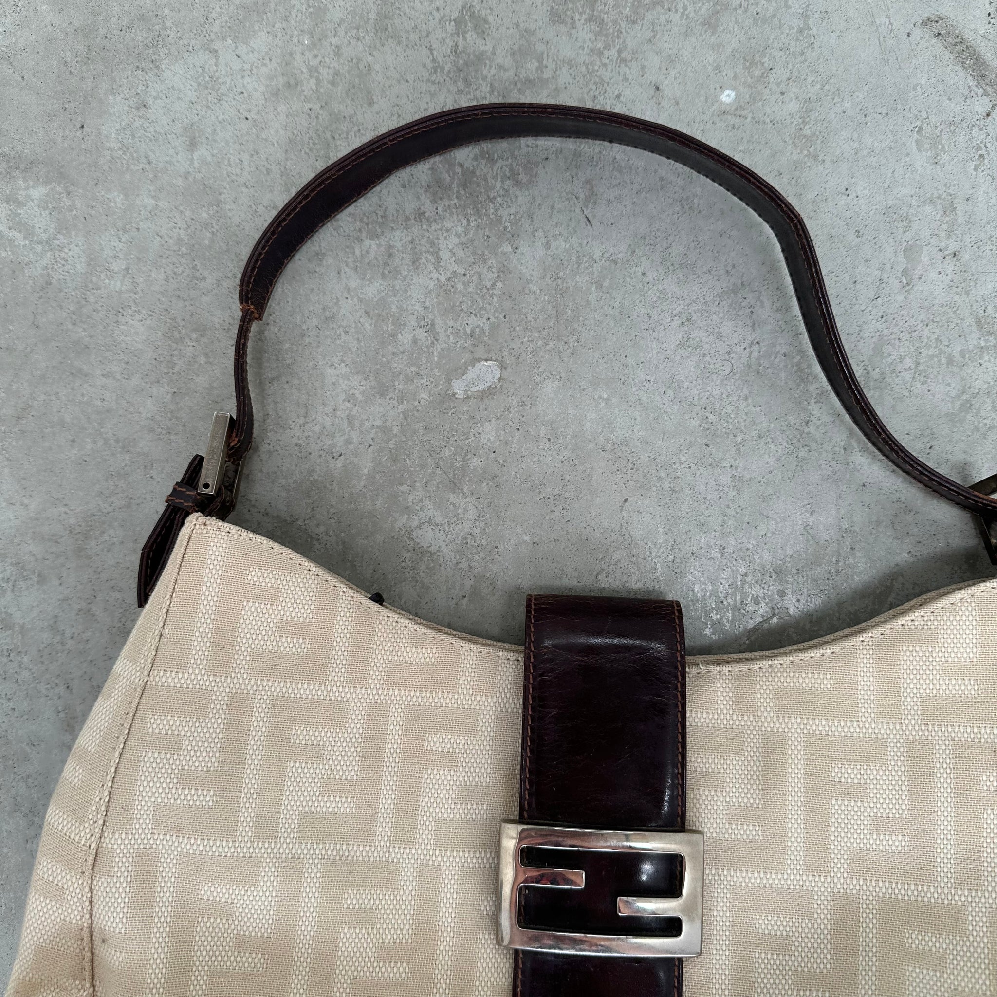 Fendi Zucca Canvas Mamma Baguette Shoulder Bag Cream