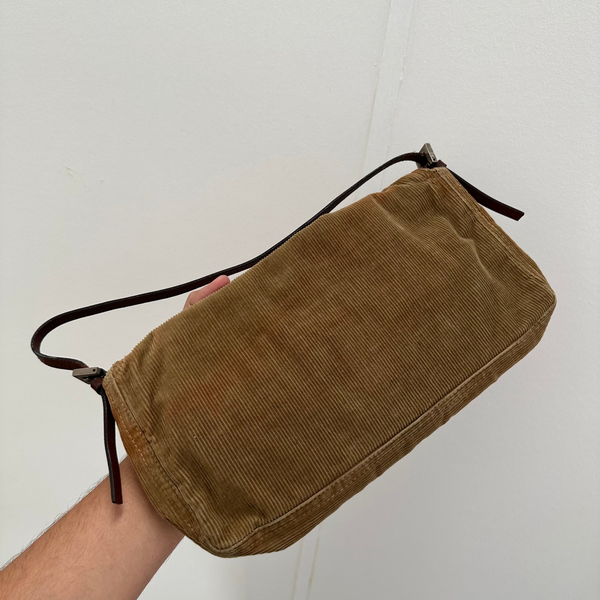 Fendi Vintage FF Logo Corduroy Shoulder Bag
