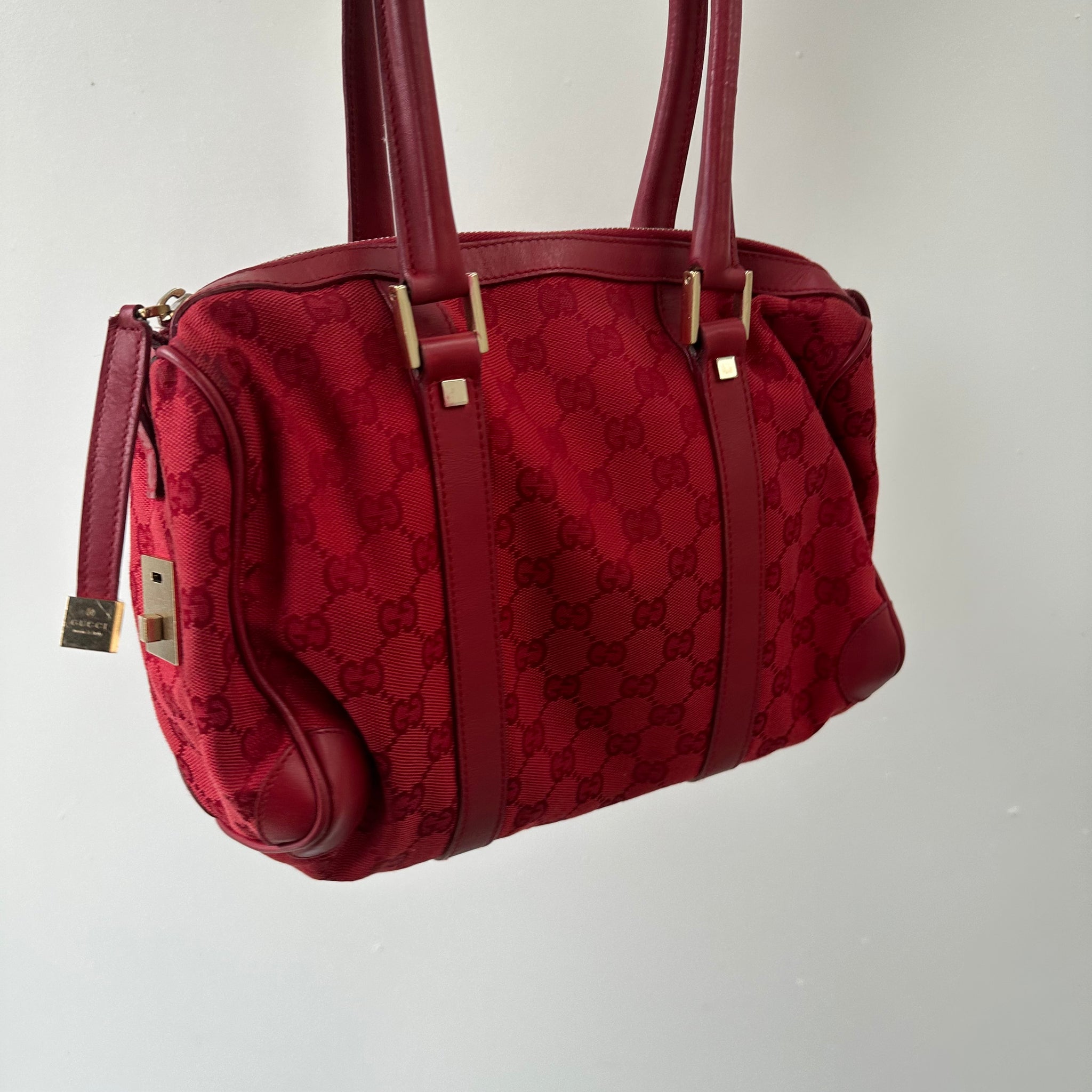 Gucci GG Red Canvas Small Boston Bag
