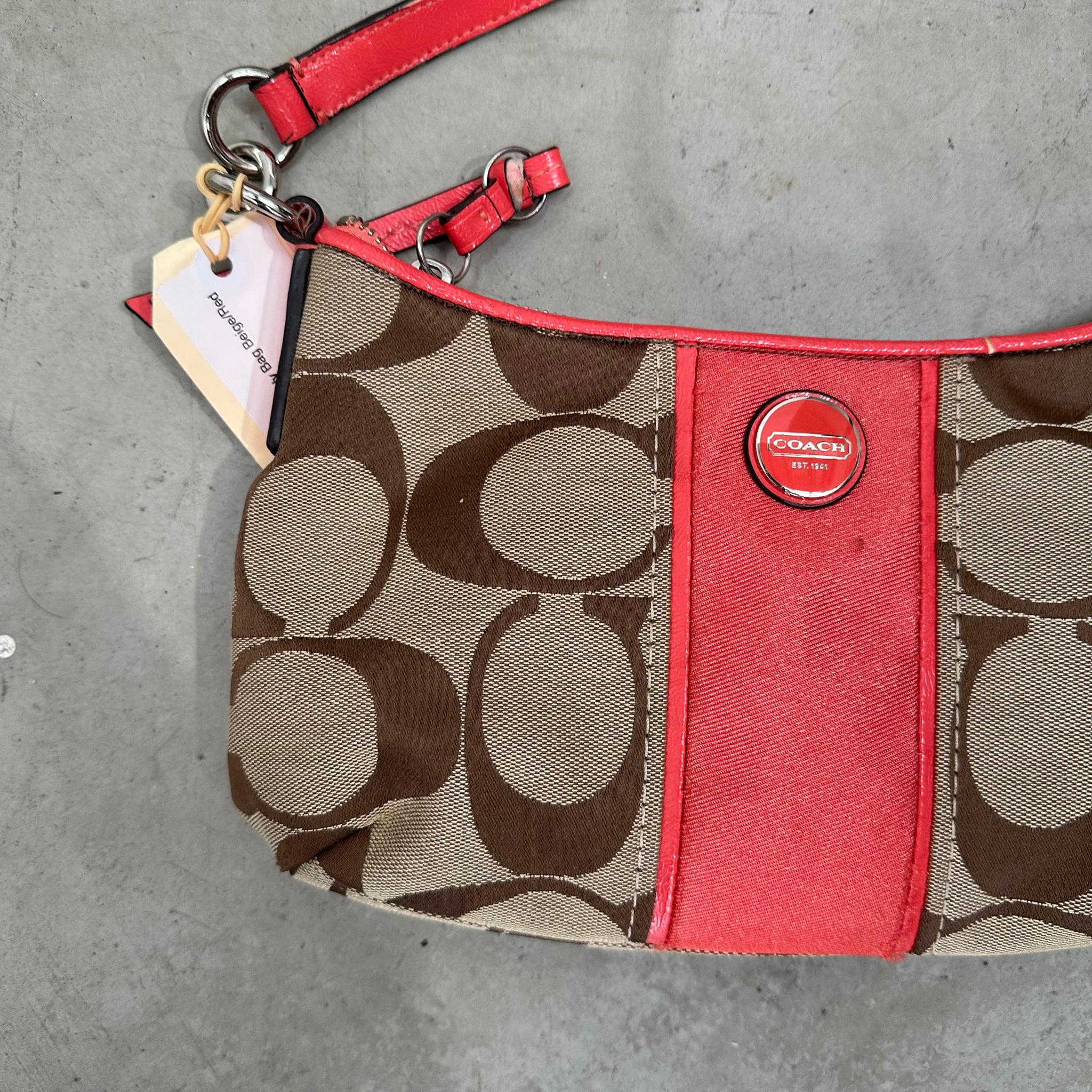 Coach Stripe Demi Shoulder Bag Beige/Red