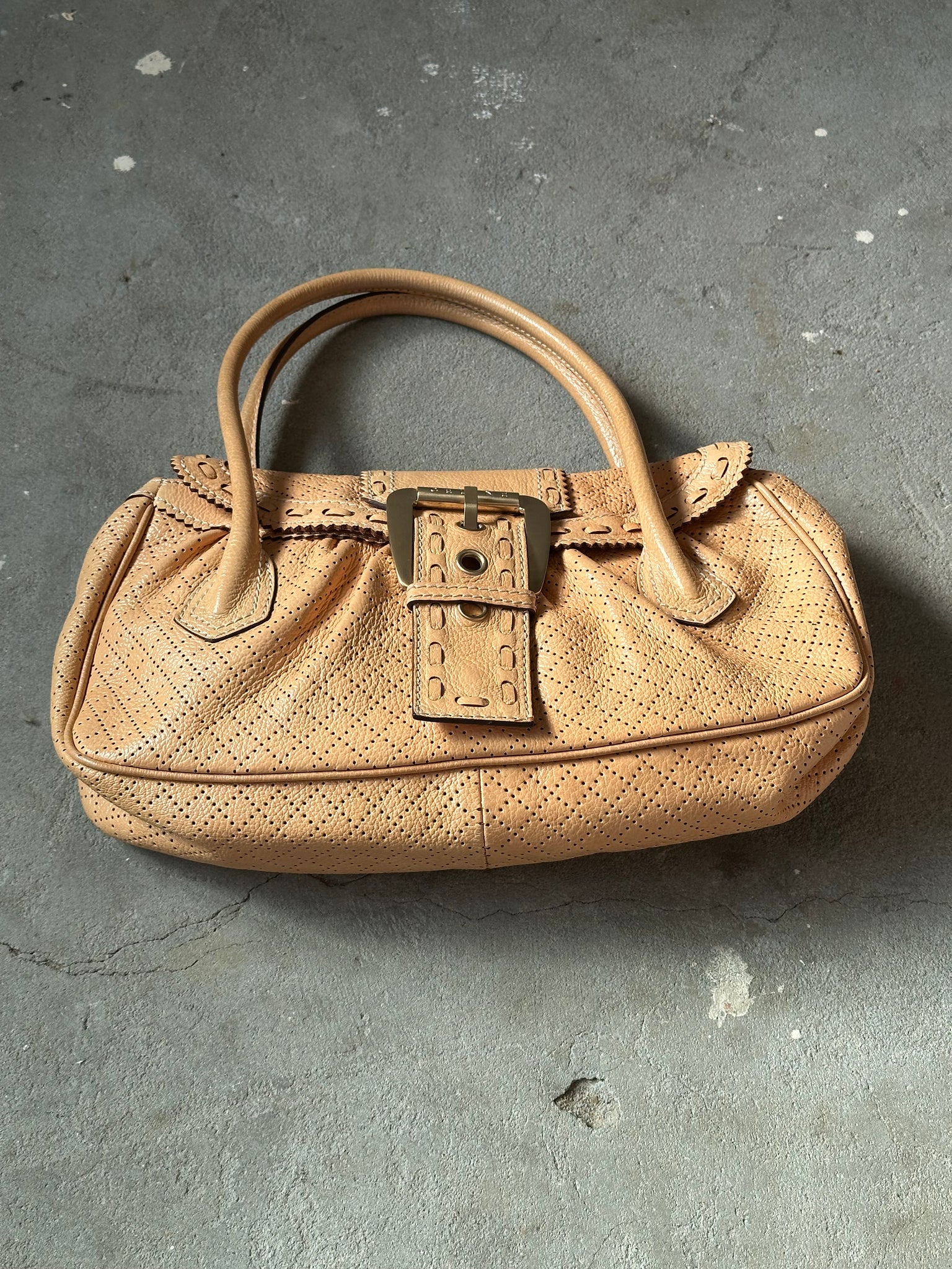 Celine Perforated Leather Shoulder Bag Beige