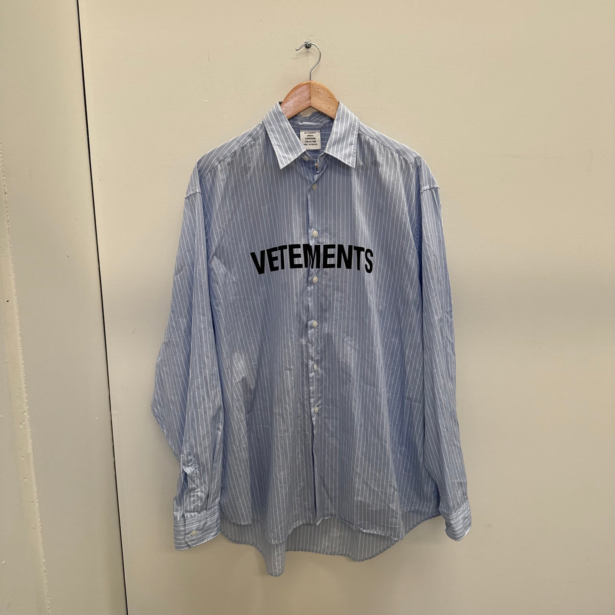 Vetements Blue Front Logo Button Up Shirt (fits L-XL)