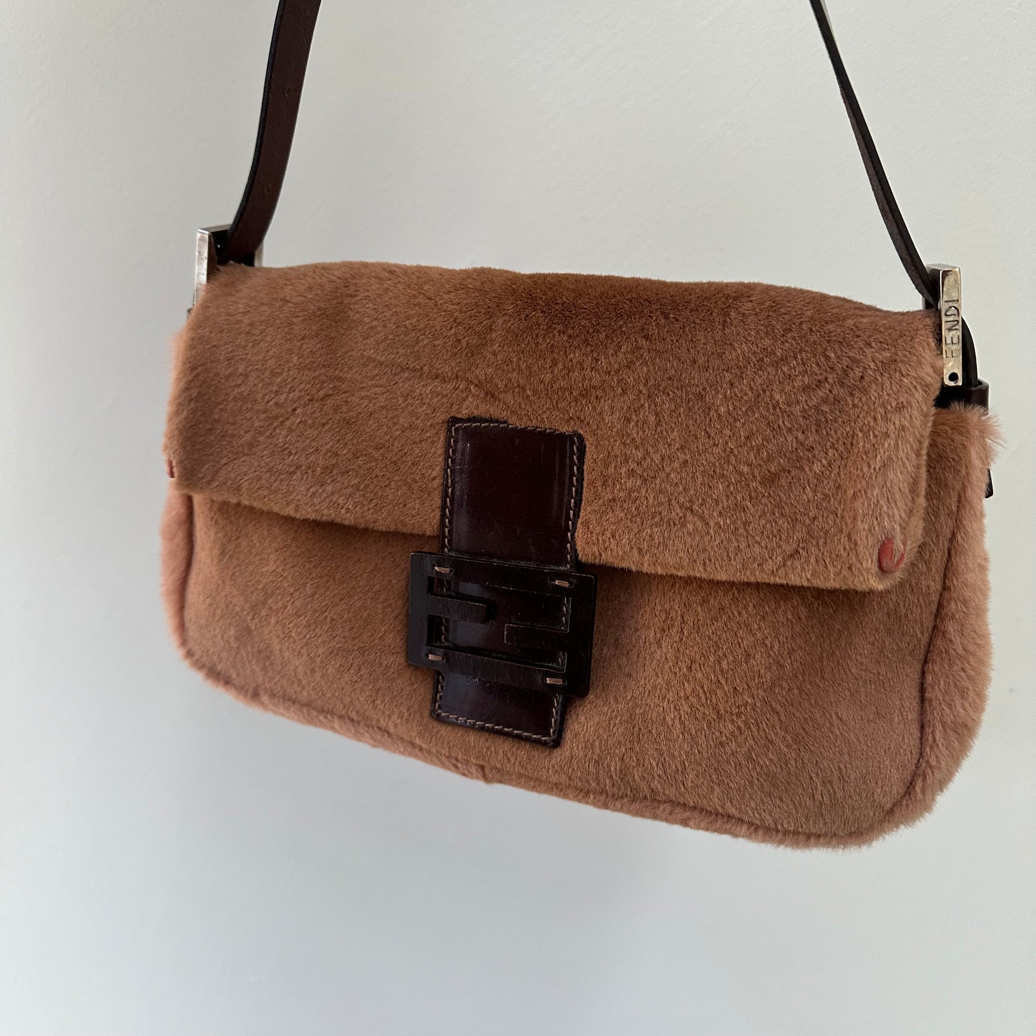 Fendi Brown Fur Baguette Bag