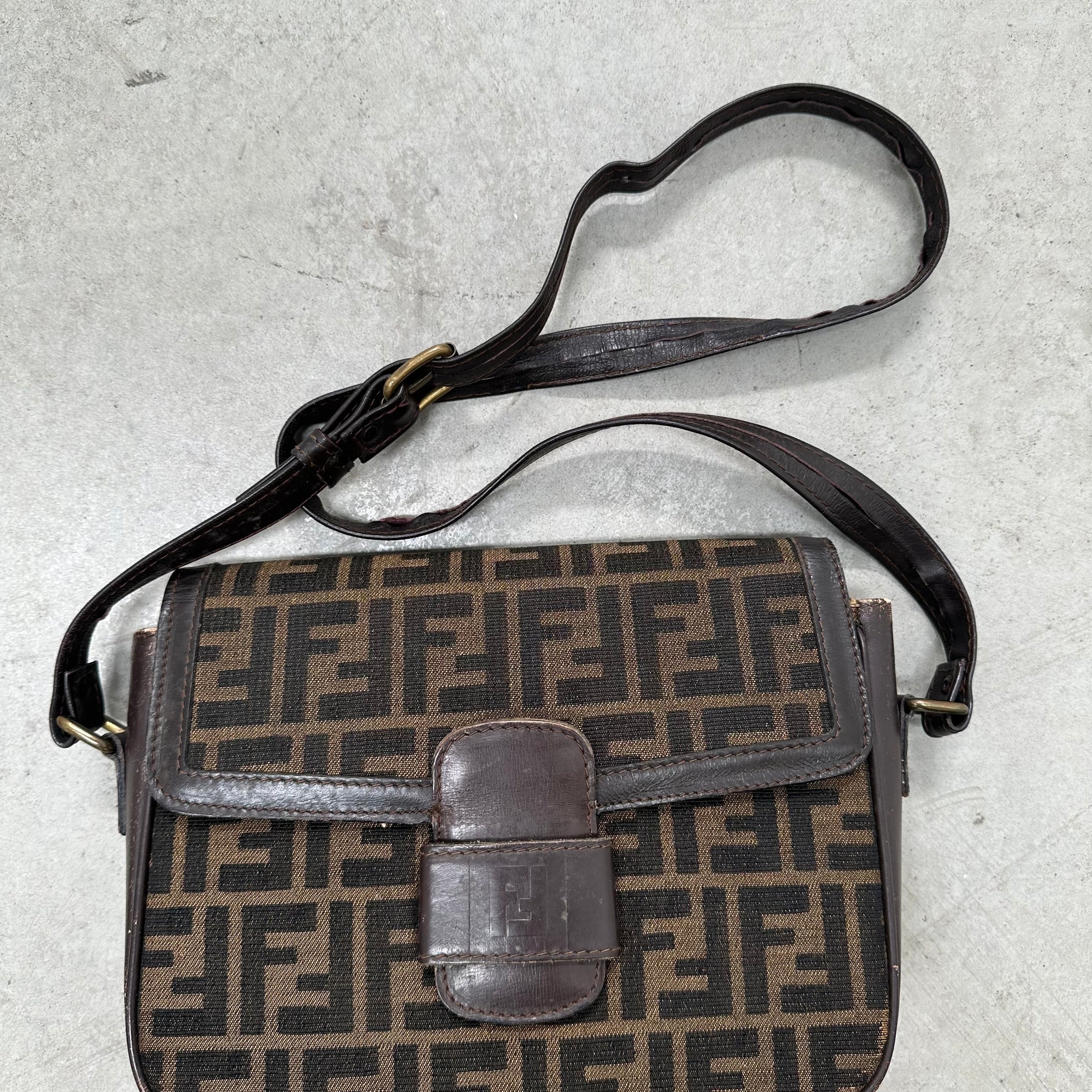 Fendi Zucca Canvas Crossbody Bag Leather