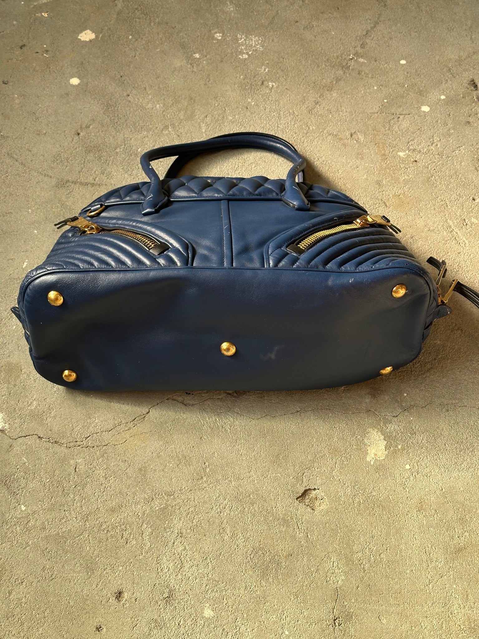 Miu Miu Biker Bugatti Dome Shoulder Bag Blue