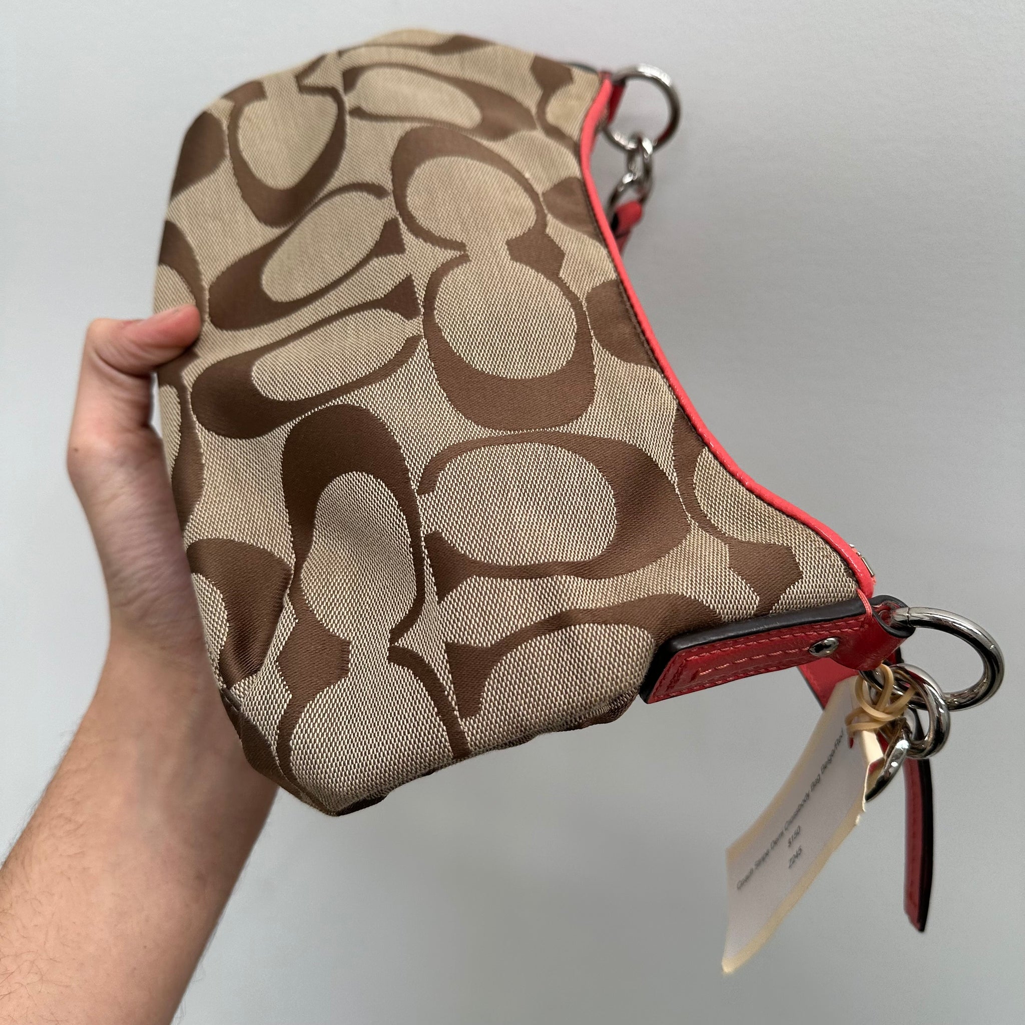 Coach Stripe Demi Shoulder Bag Beige/Red