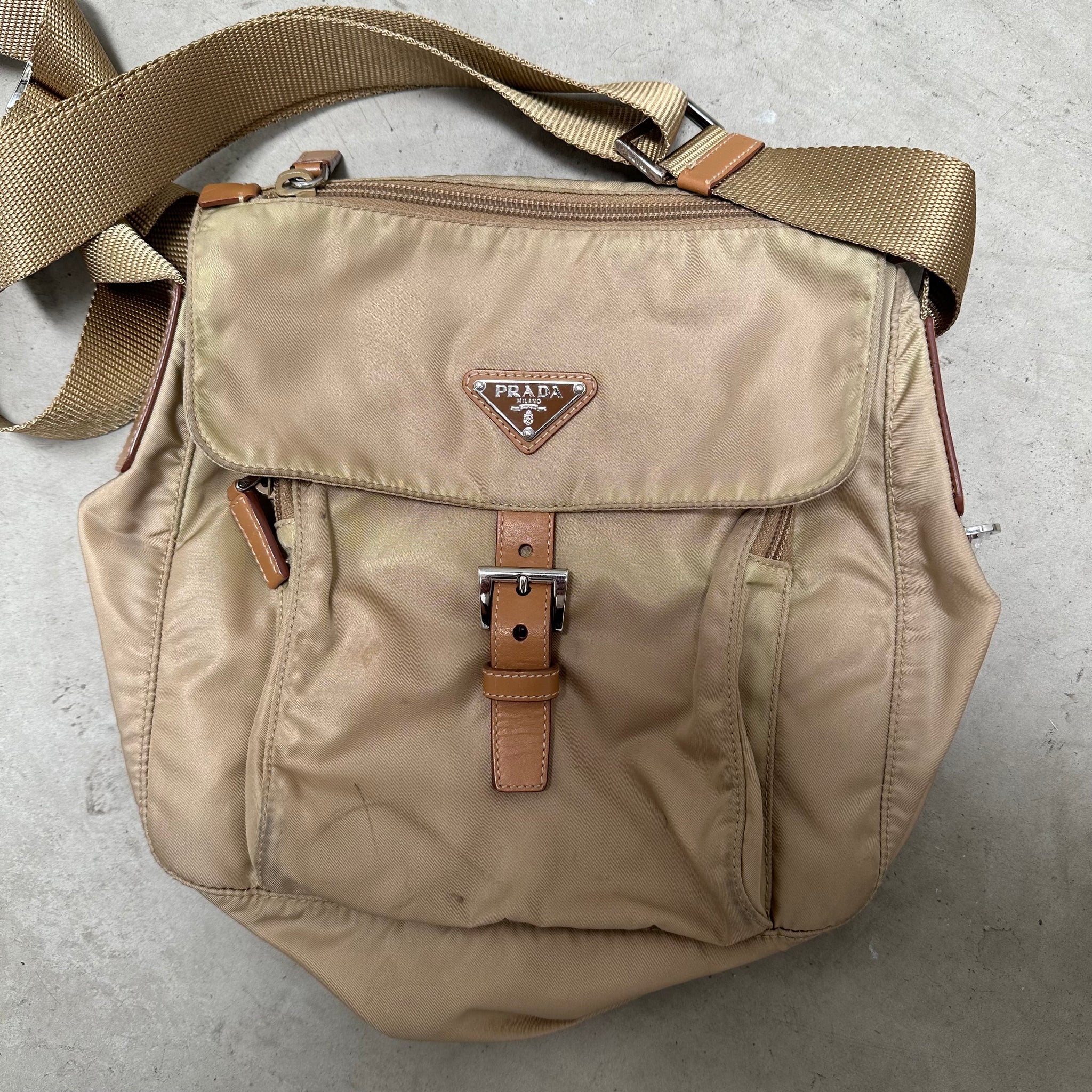 Prada Crossbody Bag Nylon and Leather Beige