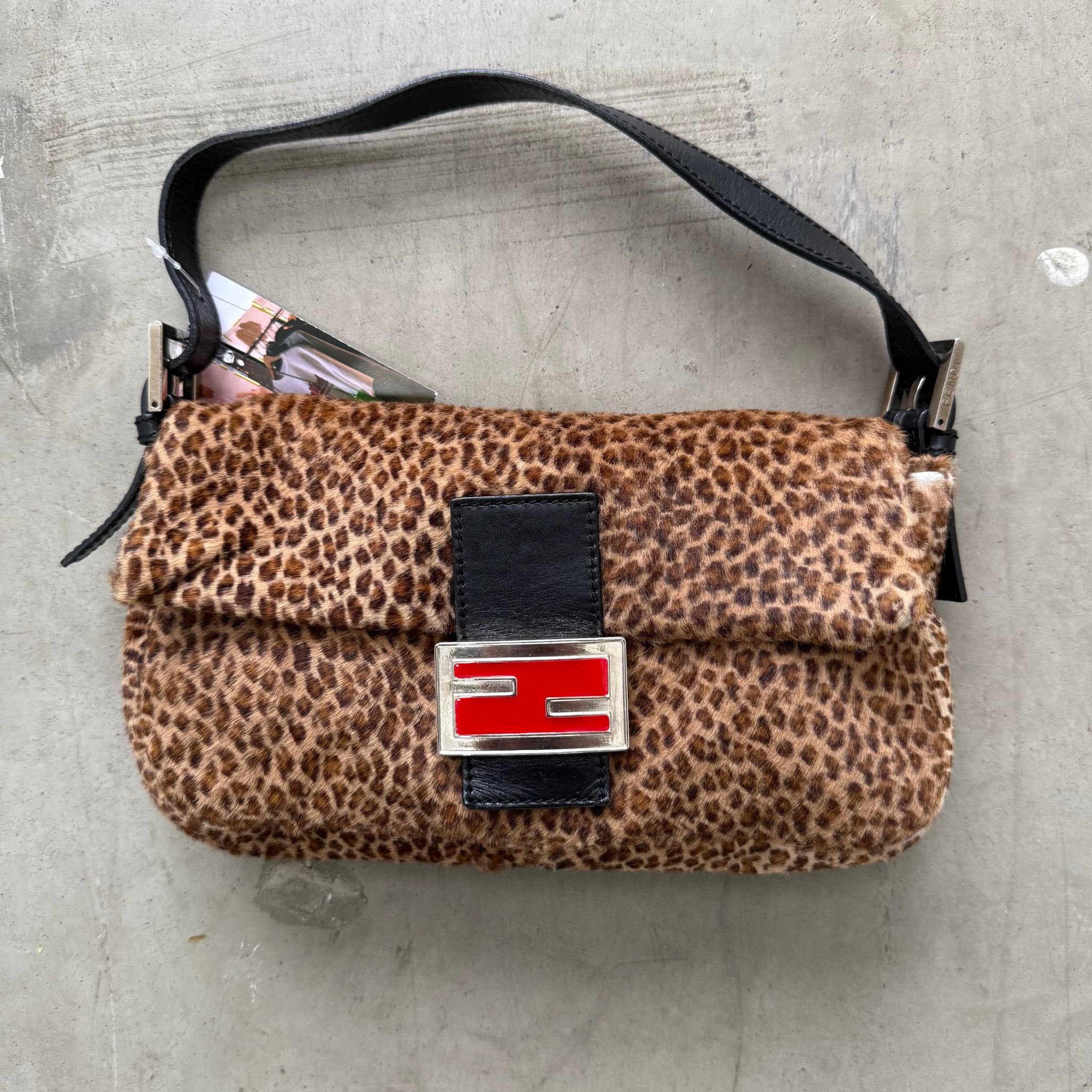 Fendi Leopard Print Ponyhair Baguette Bag