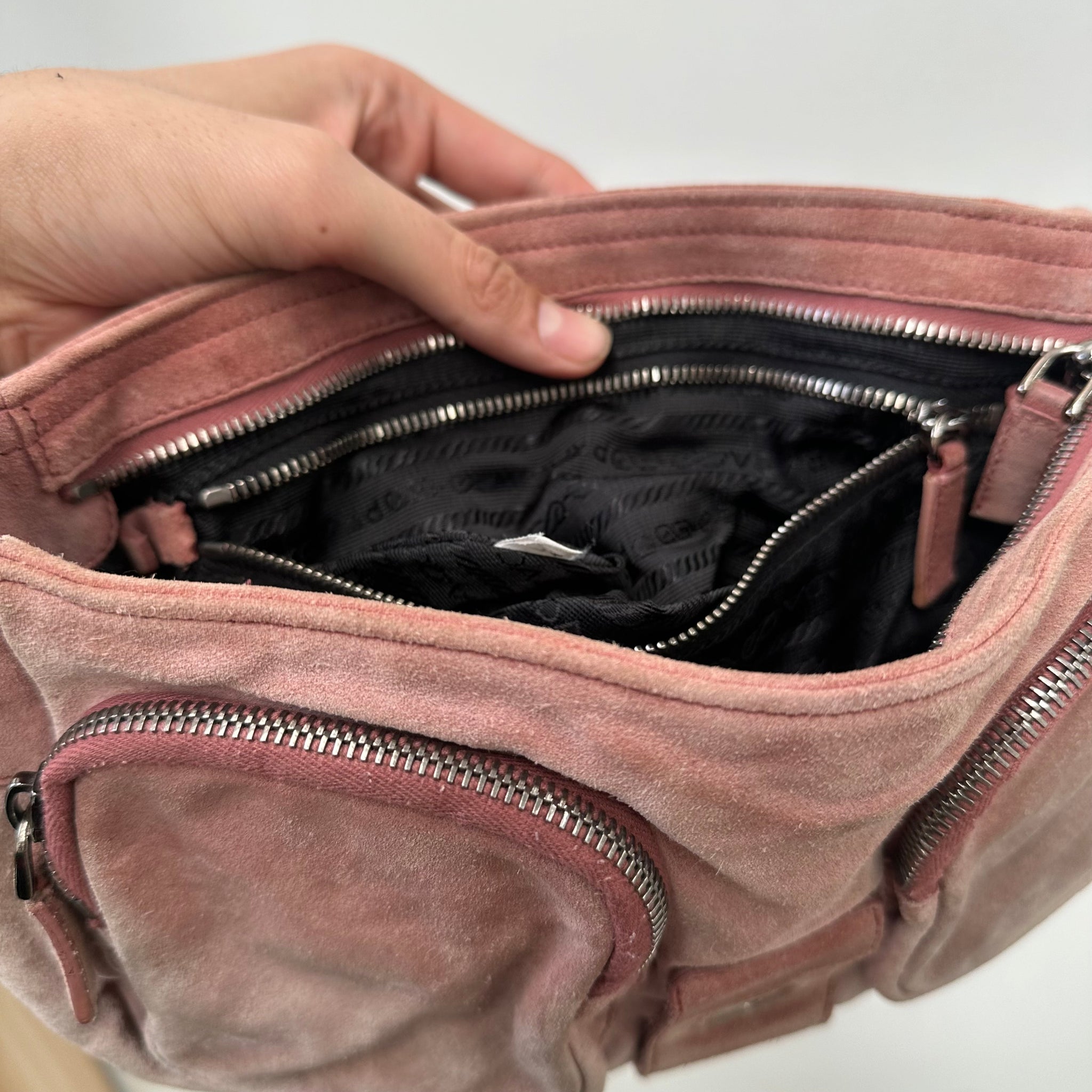 Prada Pink Suede Leather Shoulder Bag