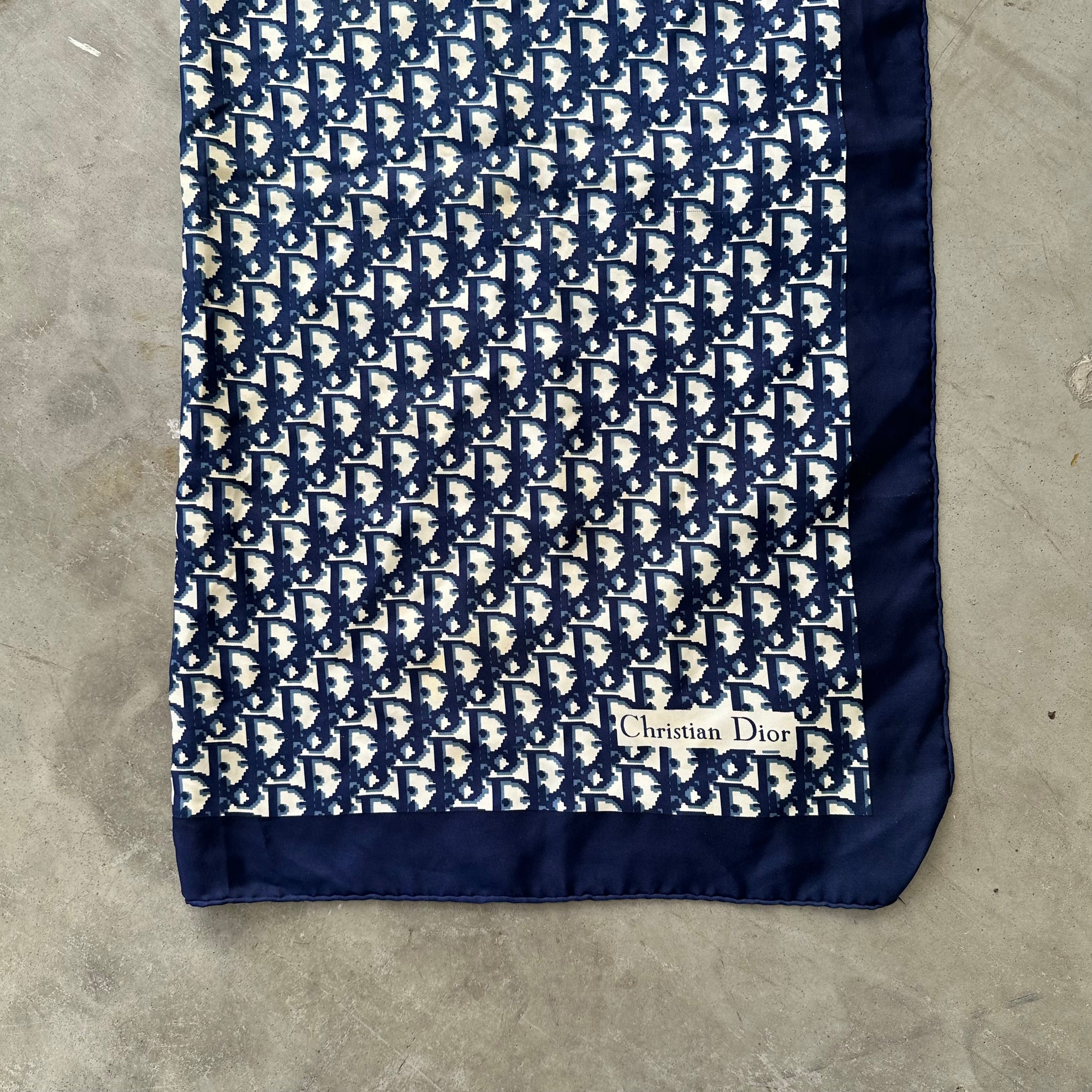 Dior Monogram Navy Blue Silk Scarf