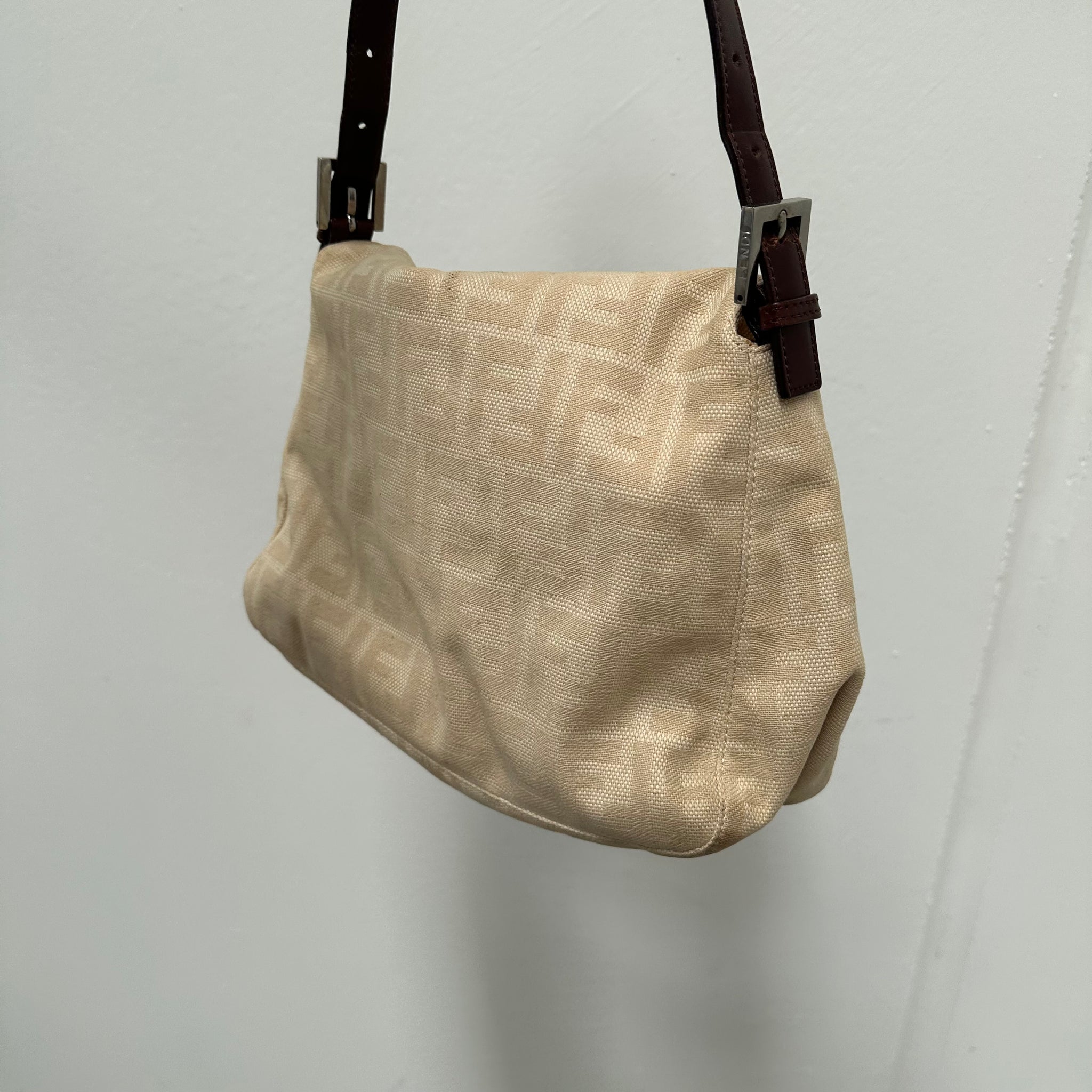 Fendi Zucca Canvas Mamma Baguette Beige Shoulder Bag