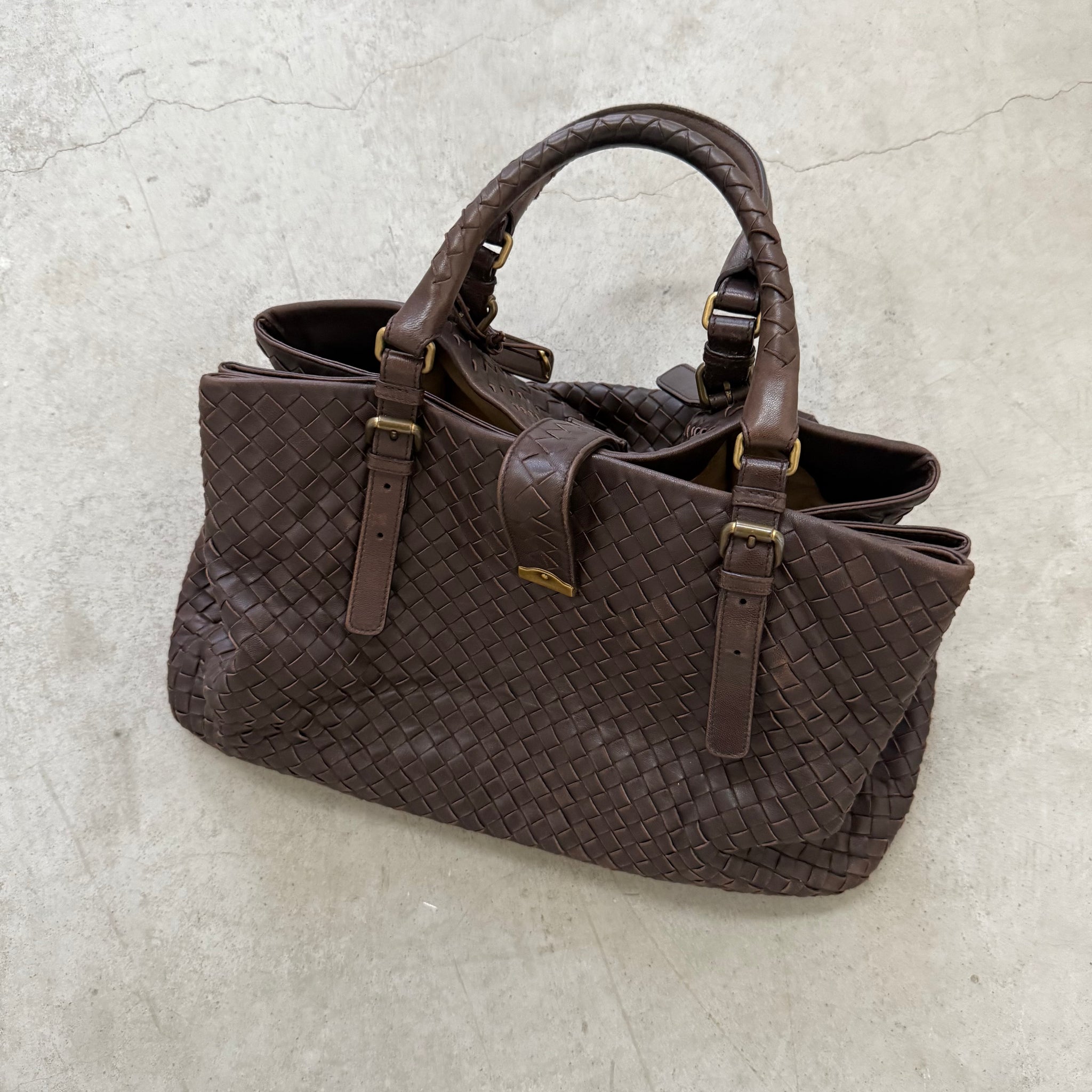 Bottega Veneta Roma Bag Intercciato Nappa Brown Hand Bag