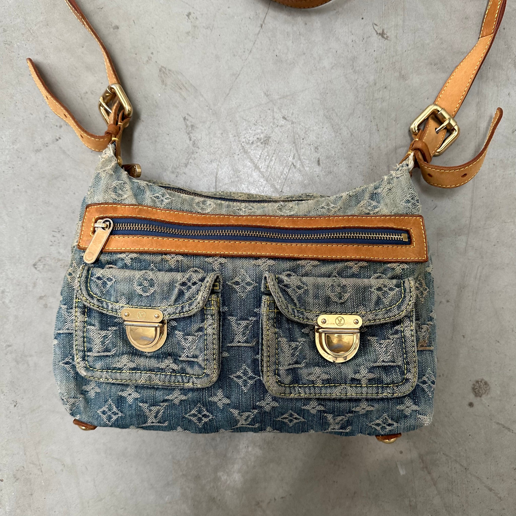 Louis Vuitton Monogram Denim Baggy PM Blue with Long Strap