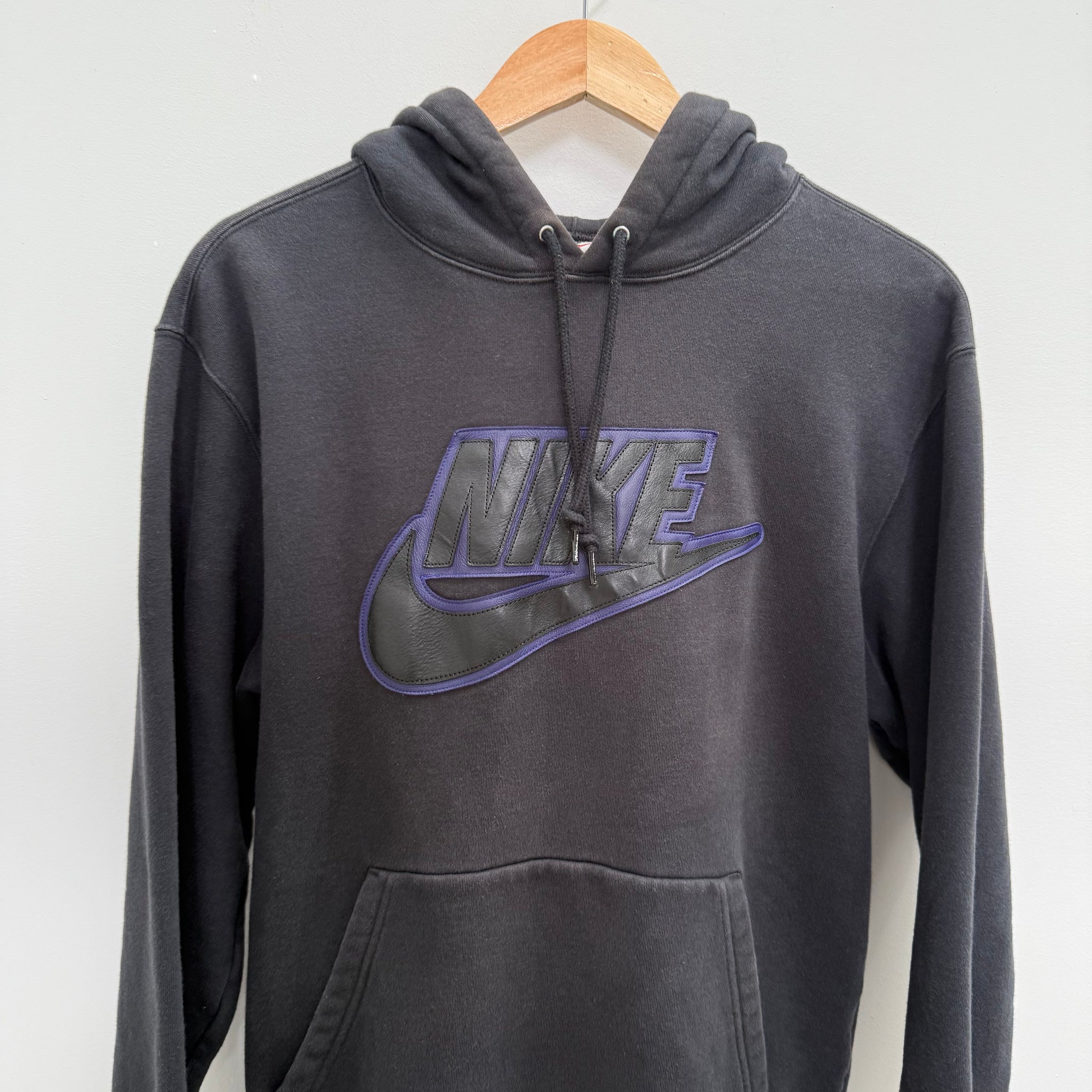 Supreme x Nike Leather Logo Black Hoodie (Size M)