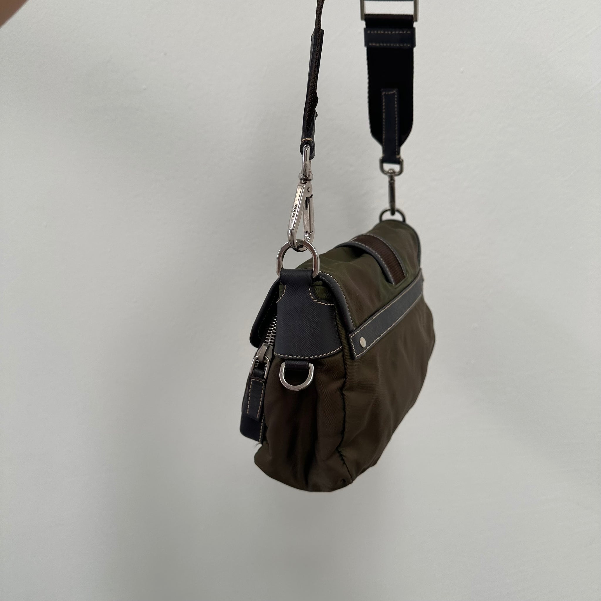 Prada Green Front Buckle Messenger / Crossbody Bag