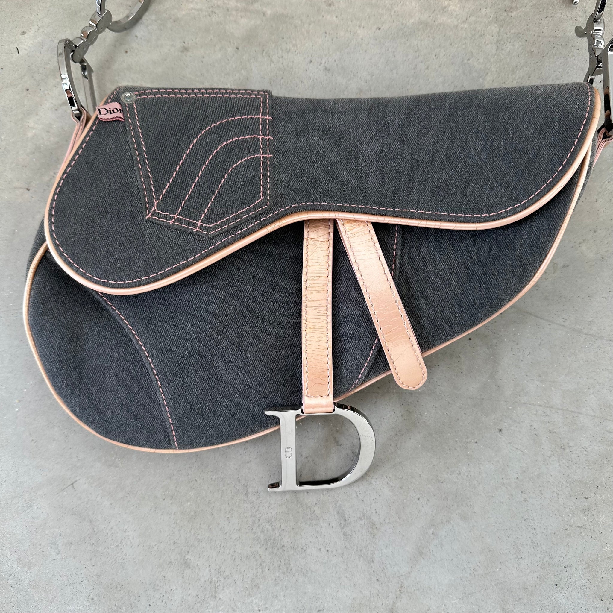 Dior Denim Blue Saddle Shoulder Bag Navy Silver Hardware (2004)