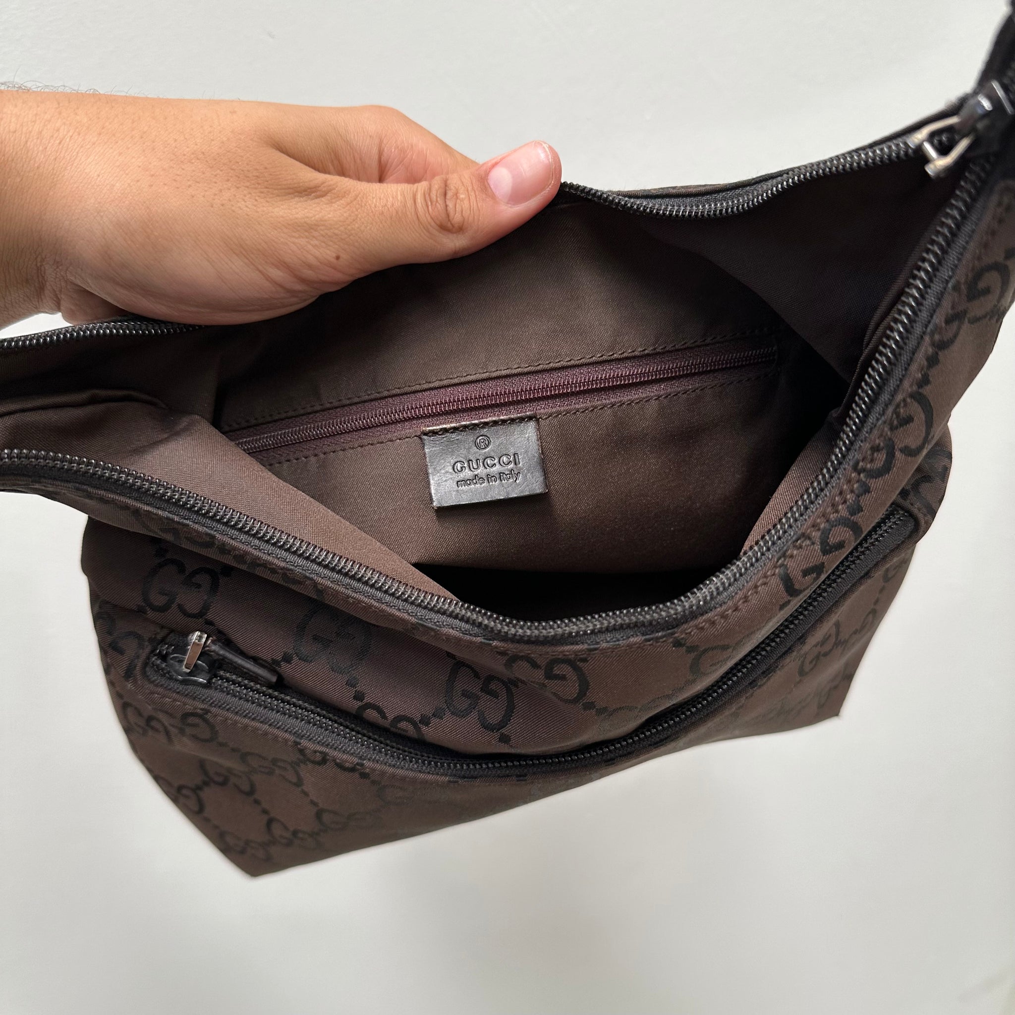 Gucci GG Print Shoulder Bag Brown