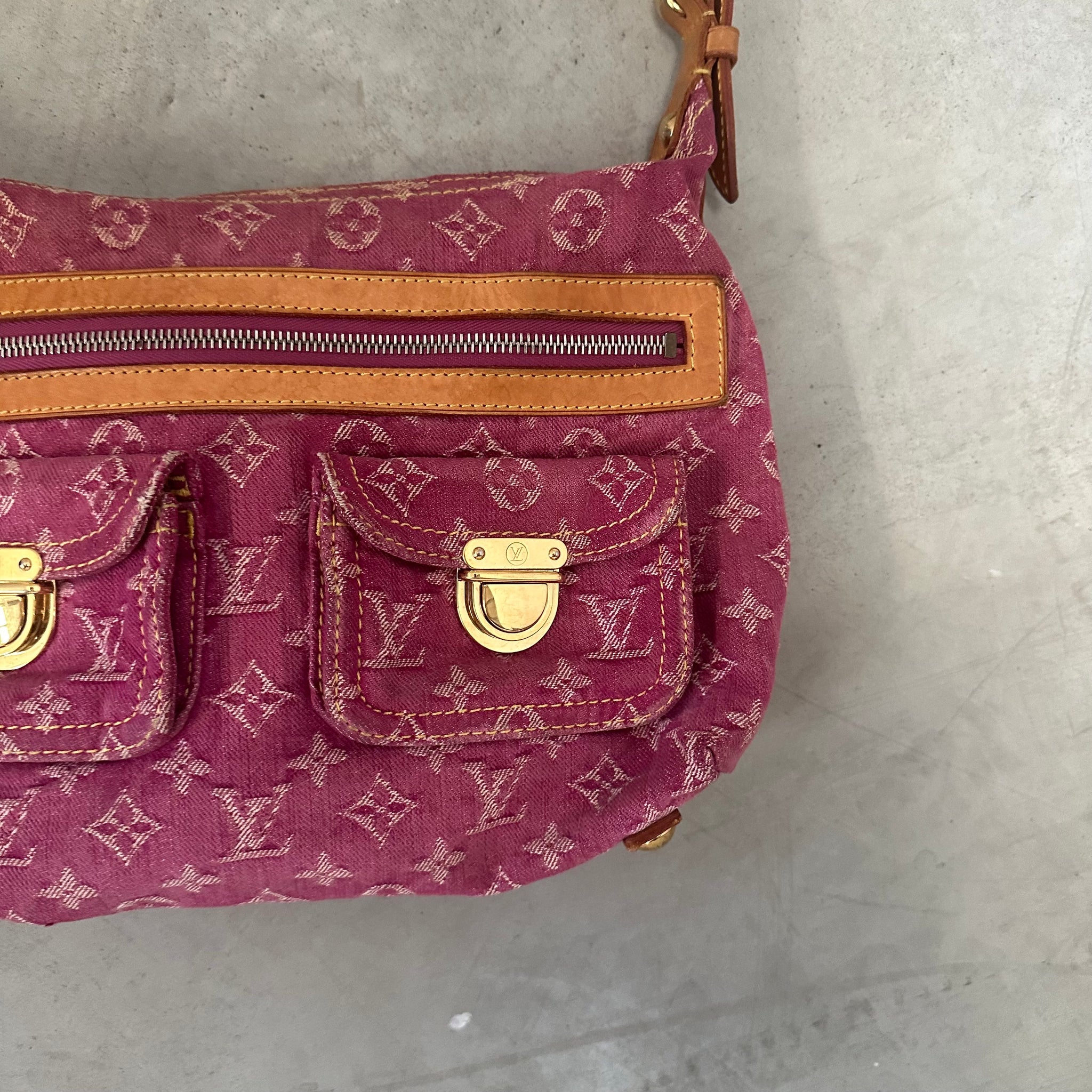 Louis Vuitton Monogram Denim Baggy PM Fuchsia Pink Shoulder Bag