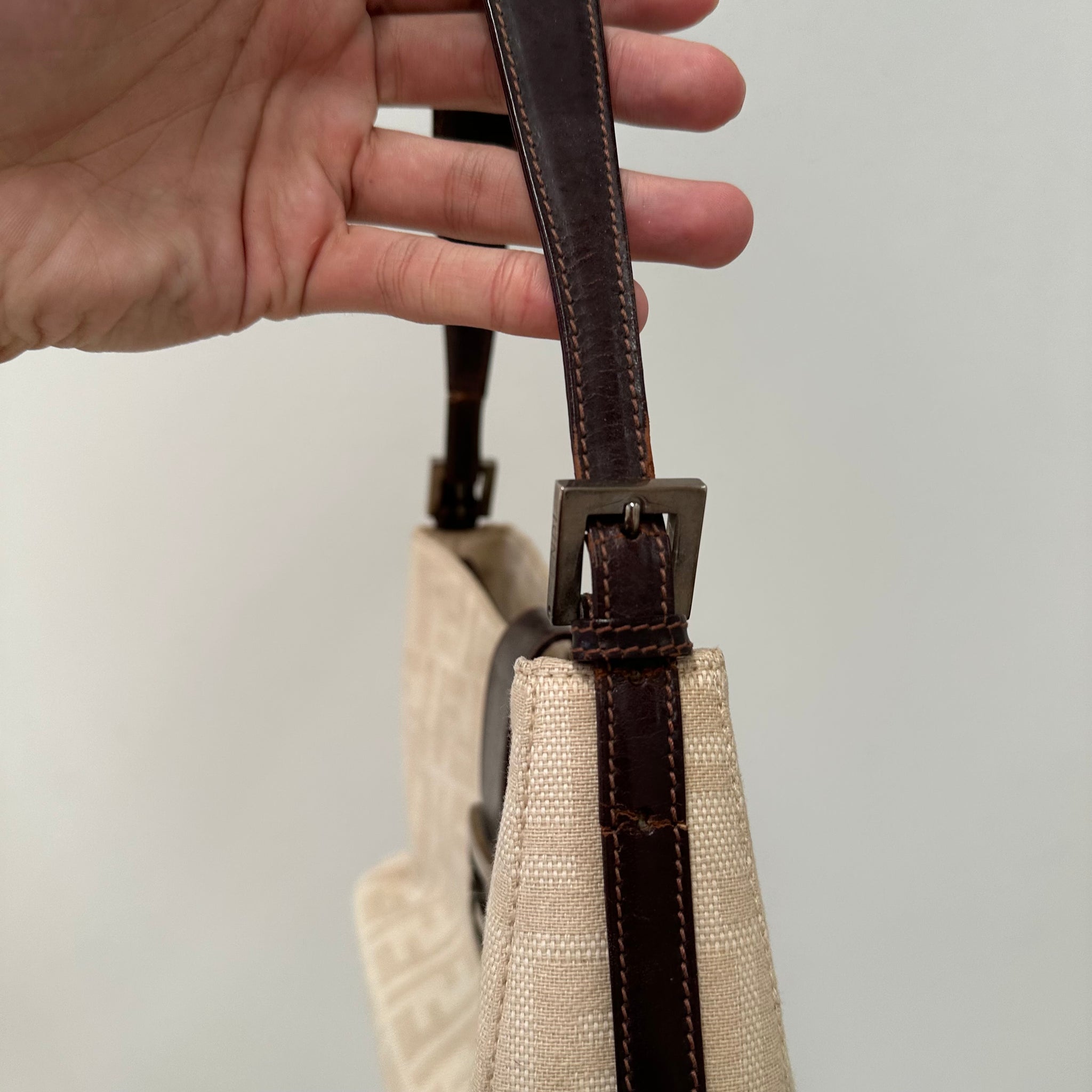 Fendi Zucca Canvas Mamma Baguette Shoulder Bag Cream
