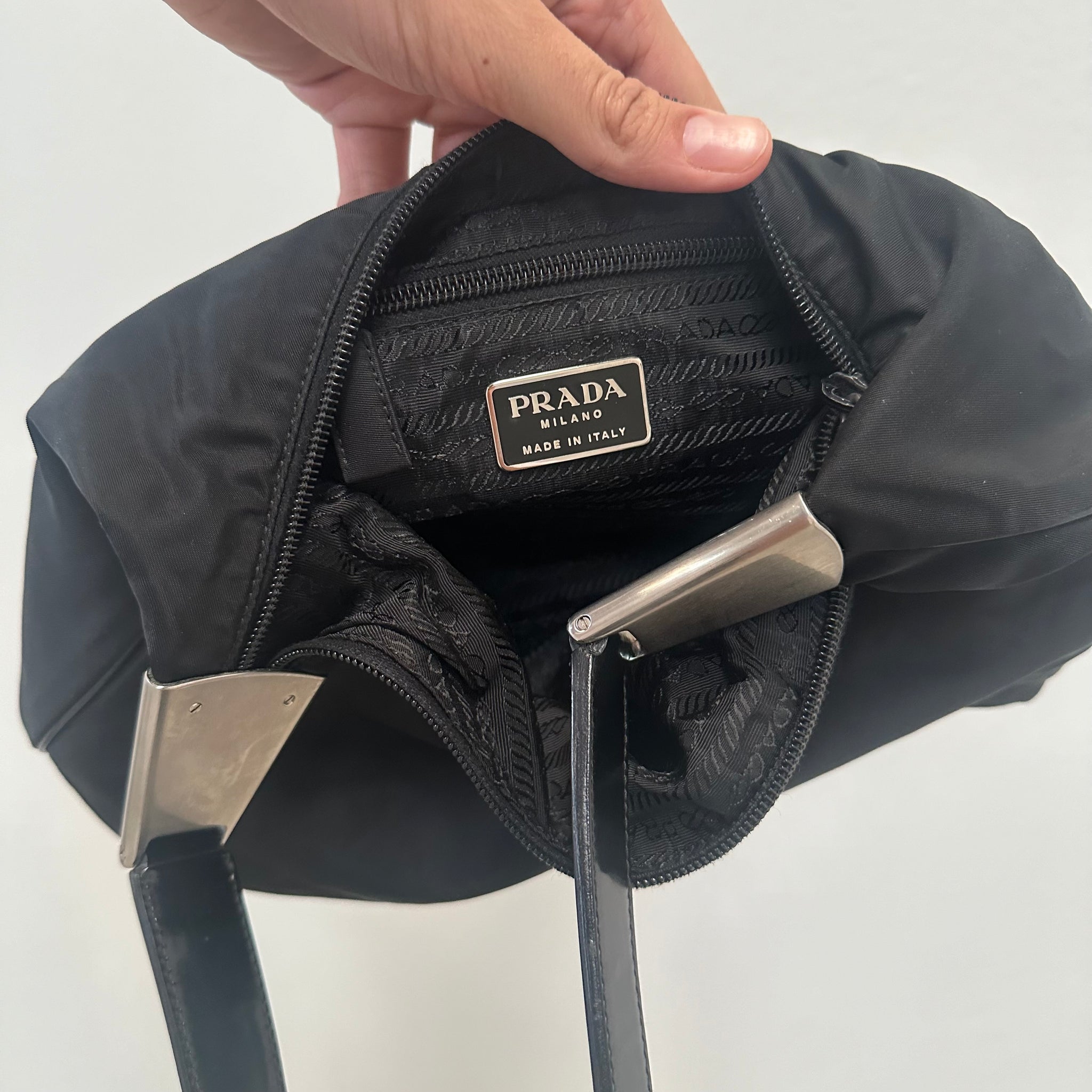 Prada Metal Side Shoulder Bag Nylon Black