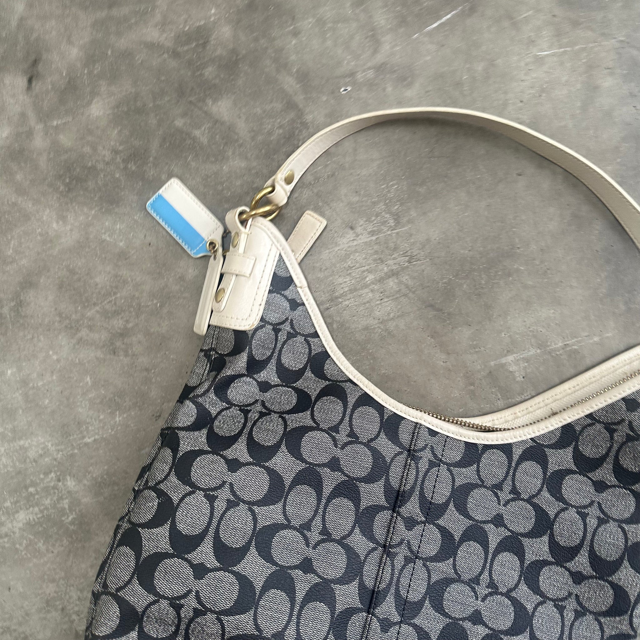 Coach Hobo Stripe Shoulder Bag Grey/White/Blue