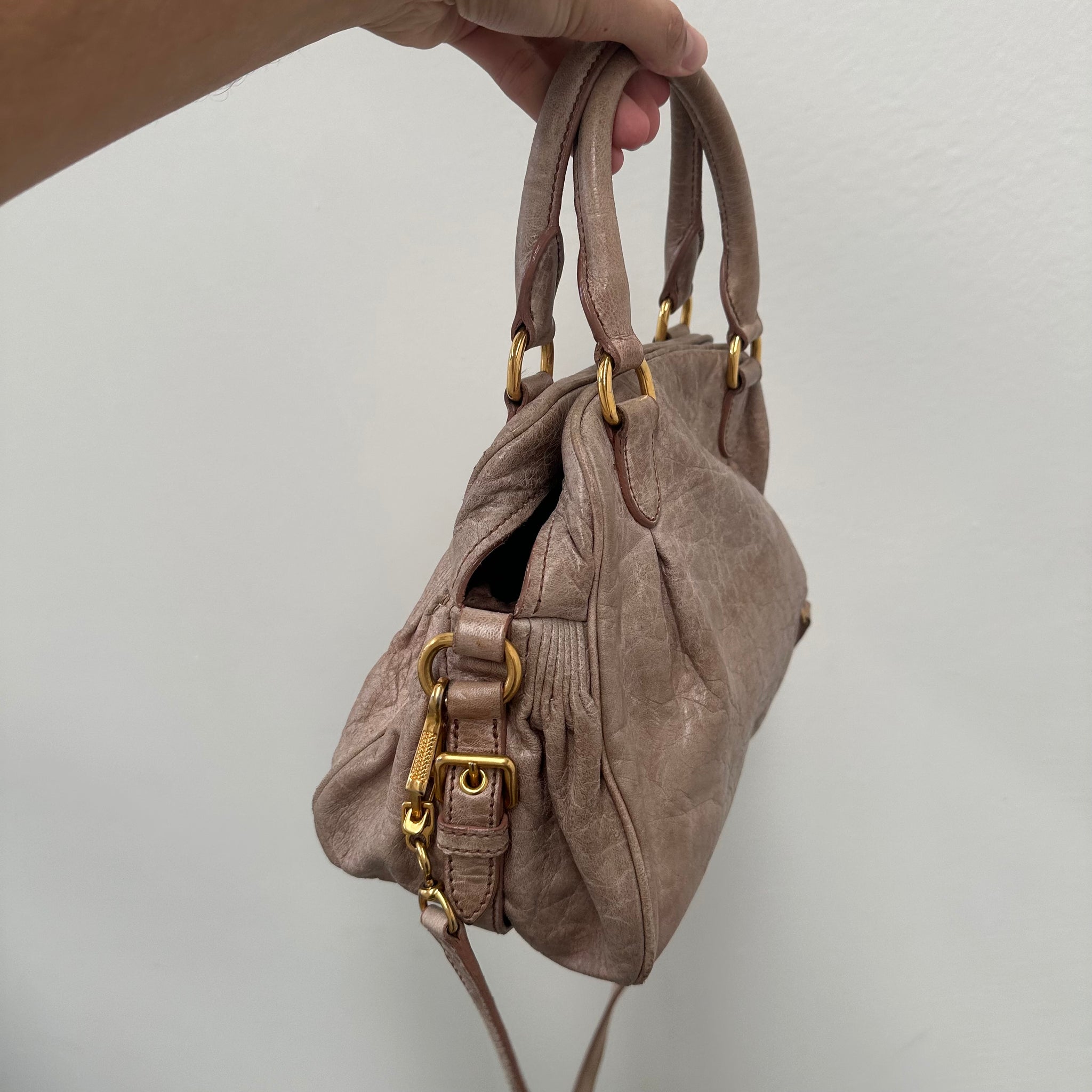 Miu Miu Beige Vitello Lux Leather Charm Crossbody / Hand Bag