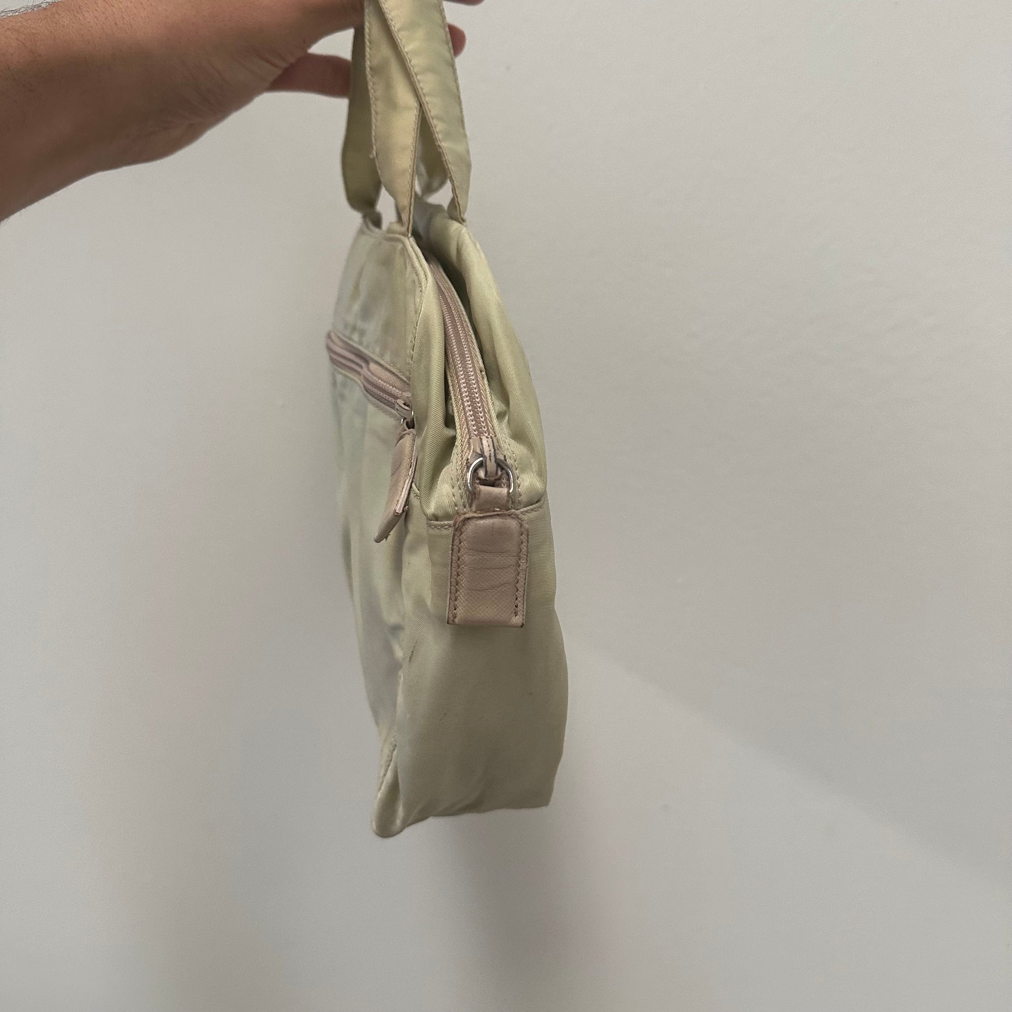 Prada Short Strap Nylon Cream Hand Bag