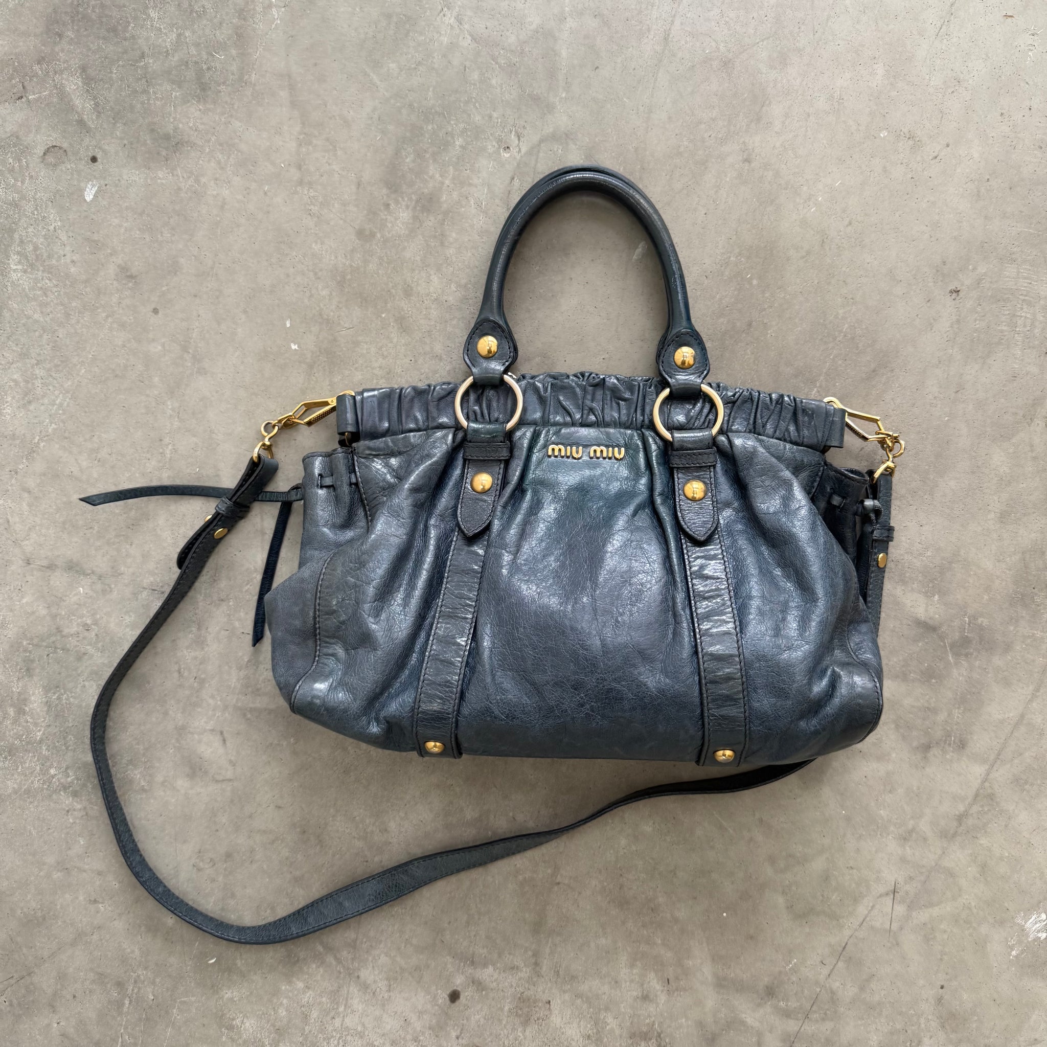 Miu Miu Vitello Lux Handbag Deep Blue
