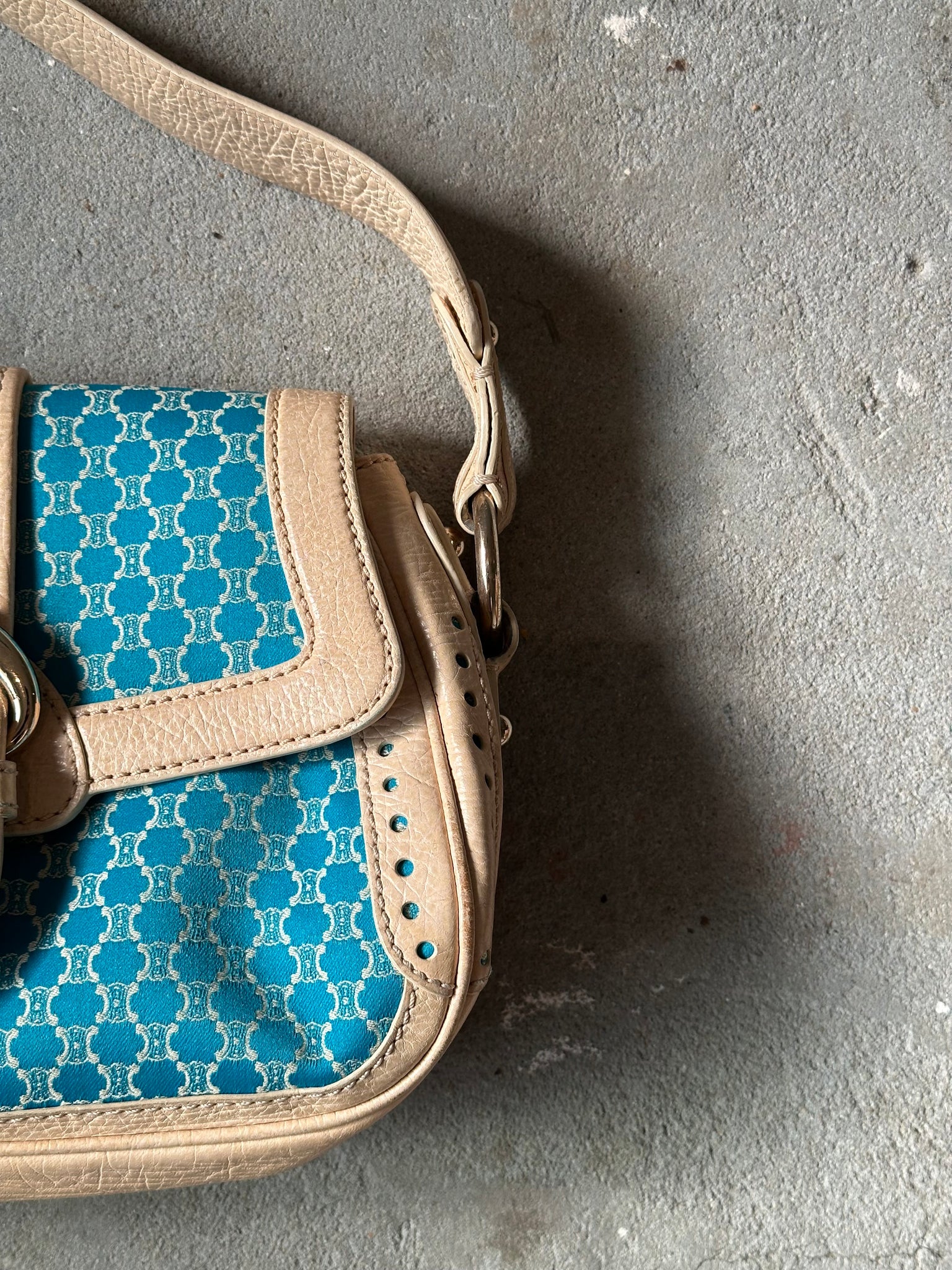 Celine Macadam Triomphe Shoulder Bag Blue/Beige