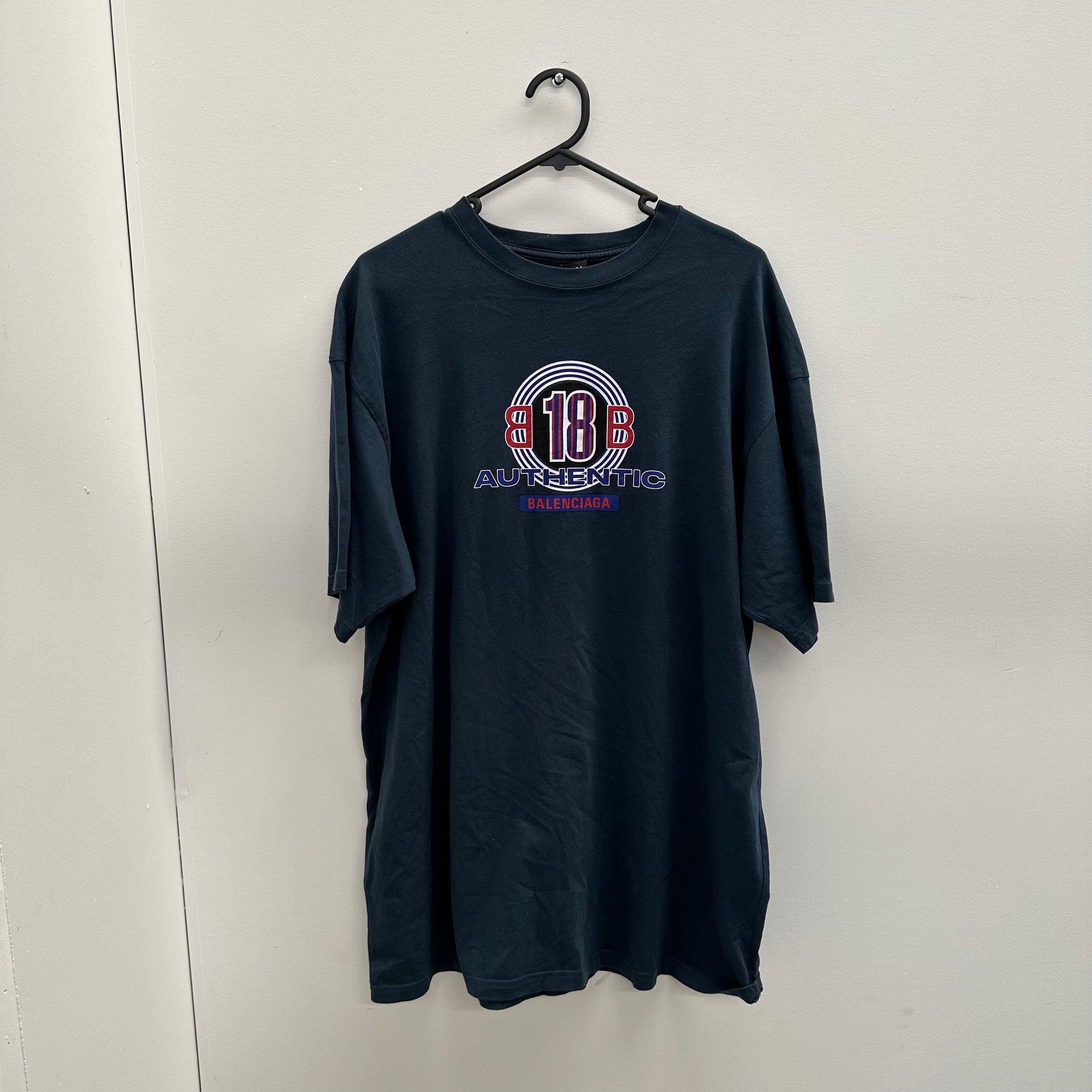 Balenciaga Navy Authentic Print Logo T-shirt (Fits L-XL)