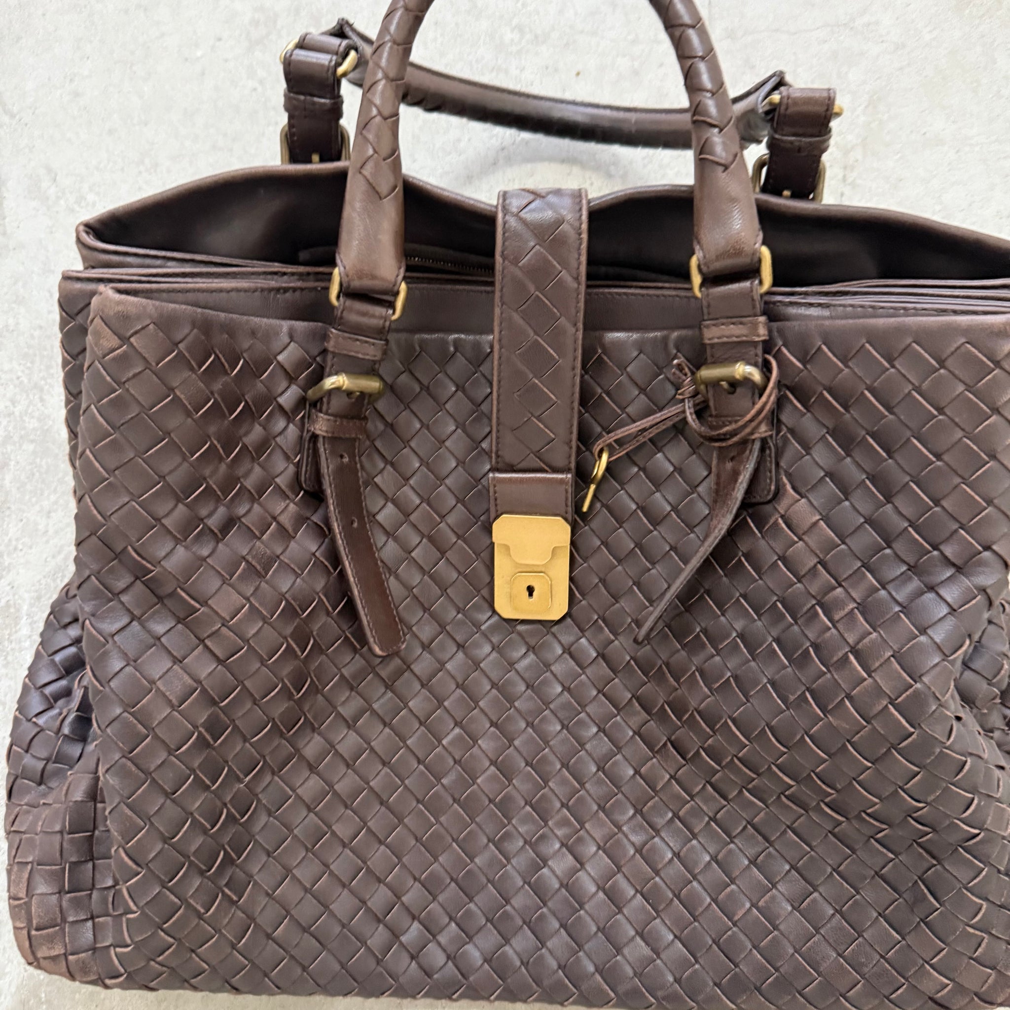 Bottega Veneta Roma Bag Intercciato Nappa Brown Hand Bag