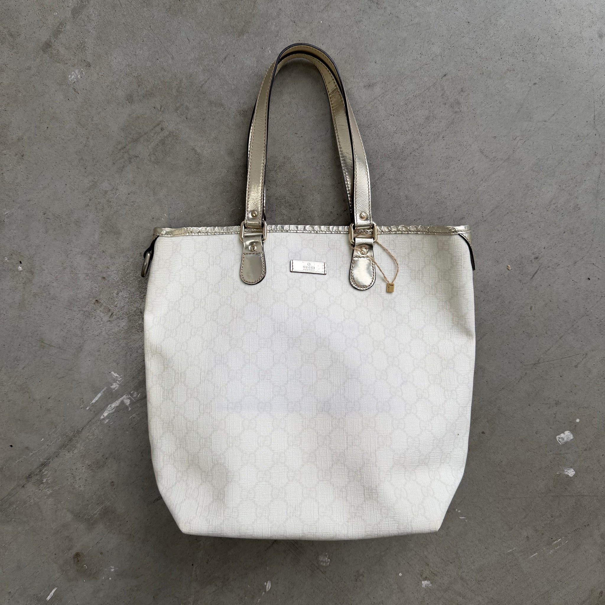 Gucci Patent Strap White Tote Bag
