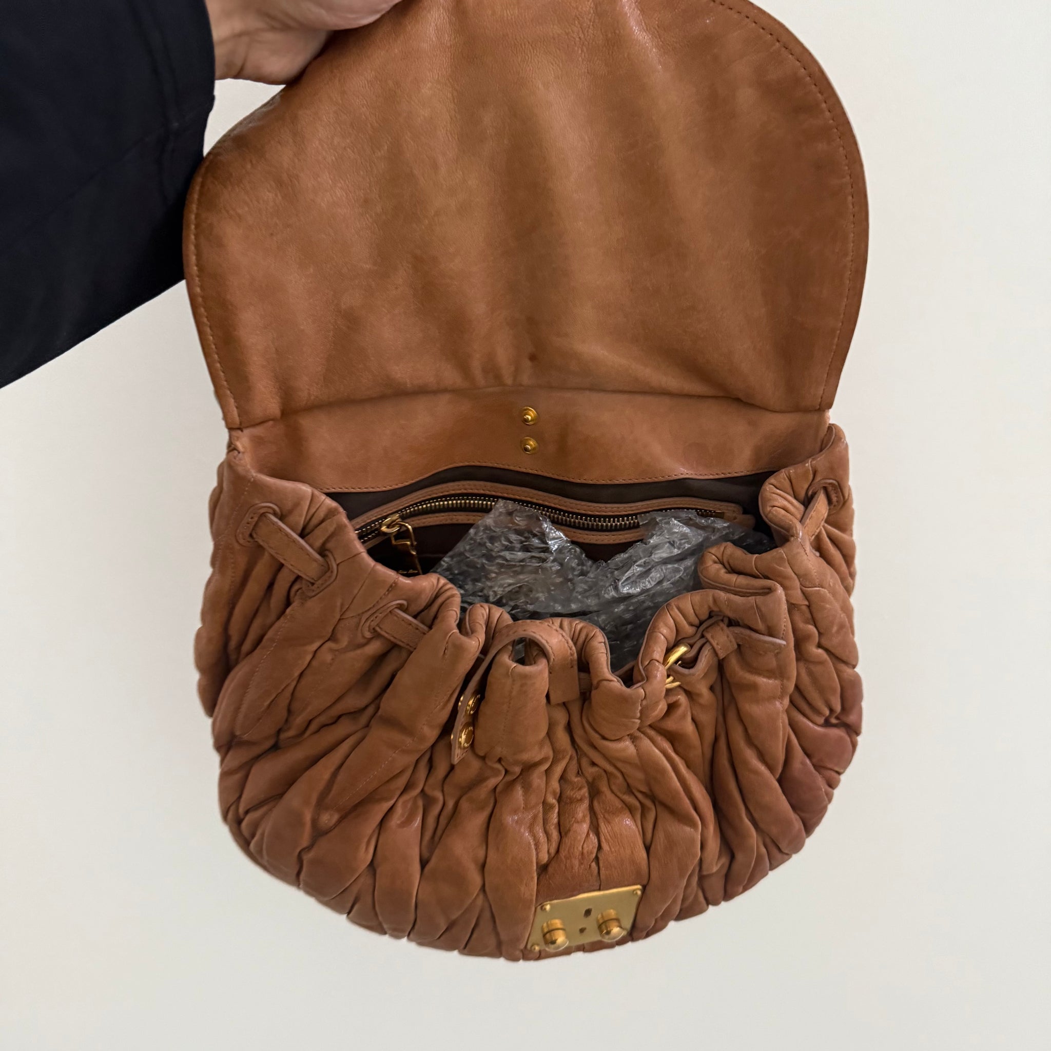 Miu Miu Matelasse Shoulder Bag Leather Bag Brown