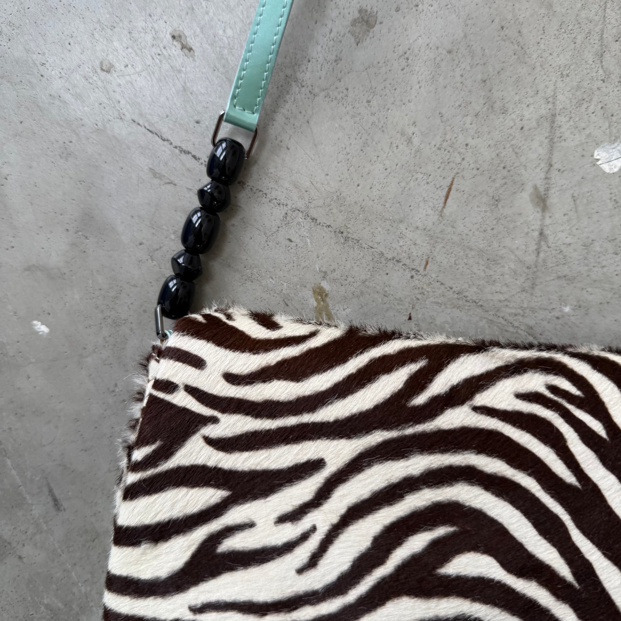 Dior Mint Green Zebra Print Pony Hair and Patent Leather Malice Shoulder Bag