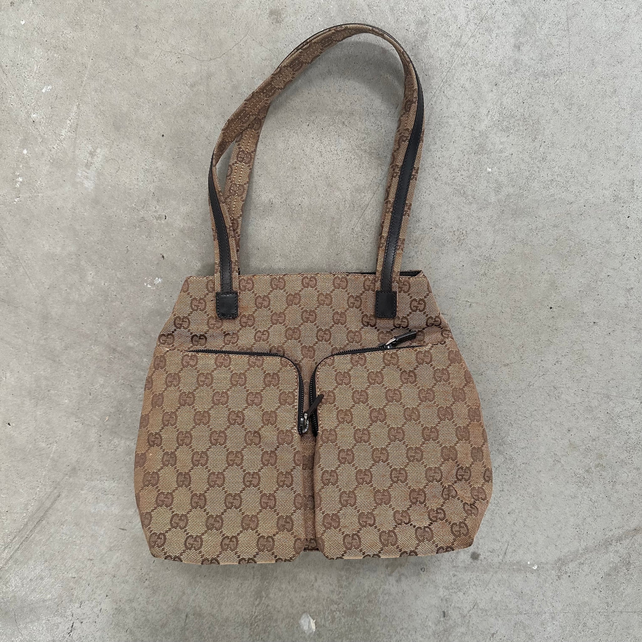 Gucci GG Print Double Pocket Tote / Shoulder Bag