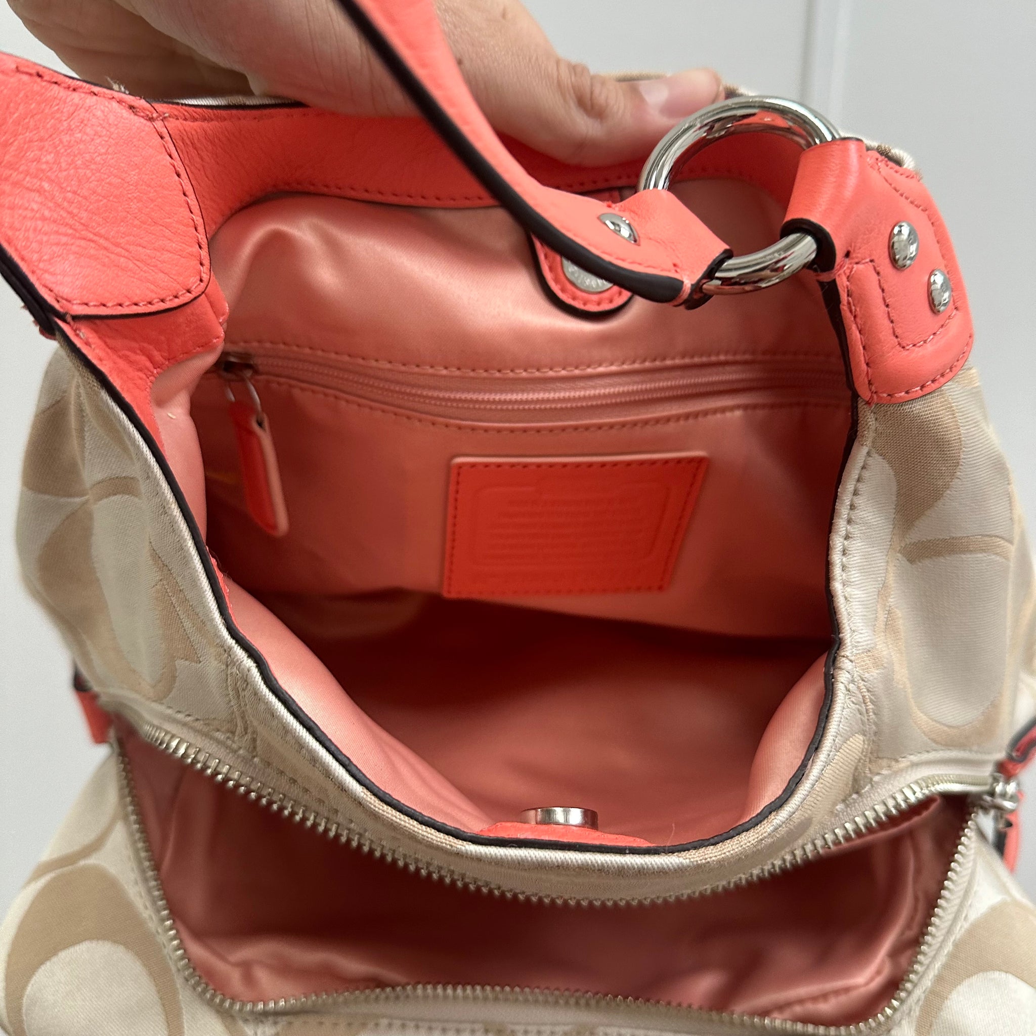 Coach Signature Hobo Campbell Shoulder Bag Beige/Orange