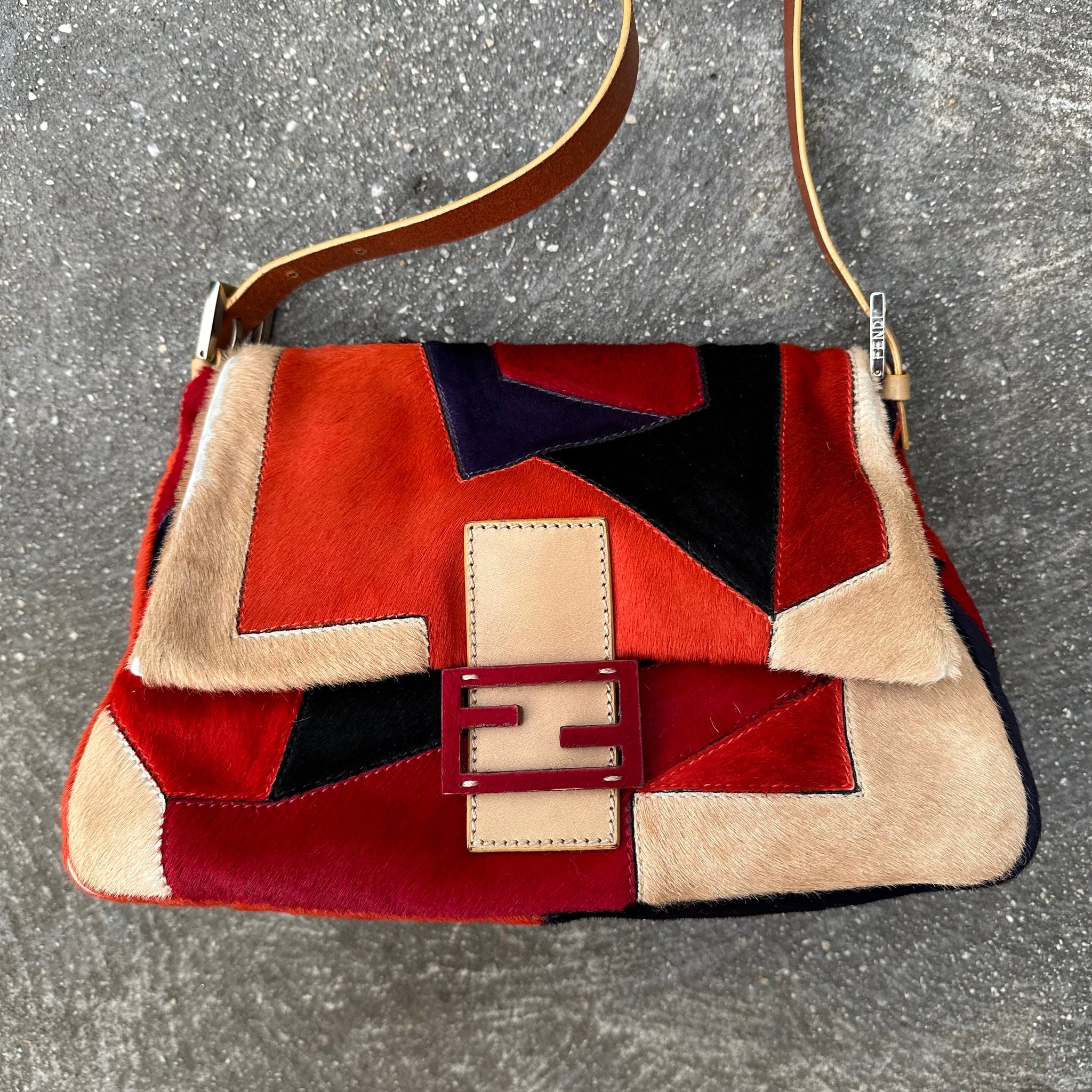 Fendi Colourblock Fur Mamma Baguette Bag