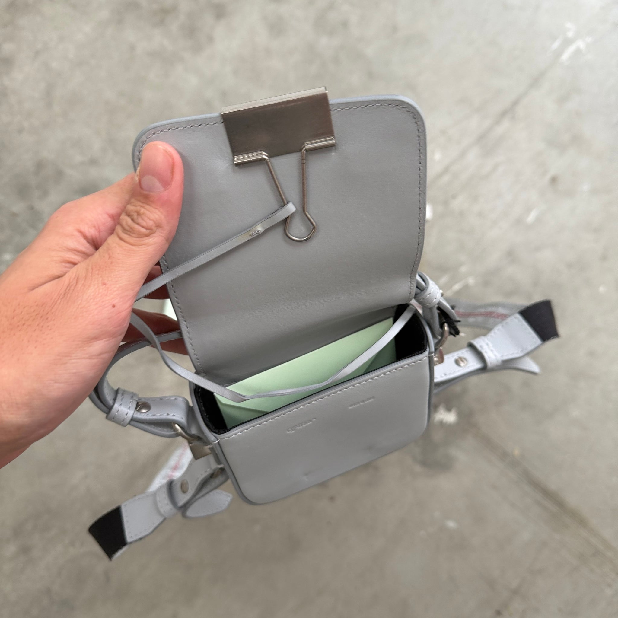 Off White Baby Binder Clip Grey Crystal Bag