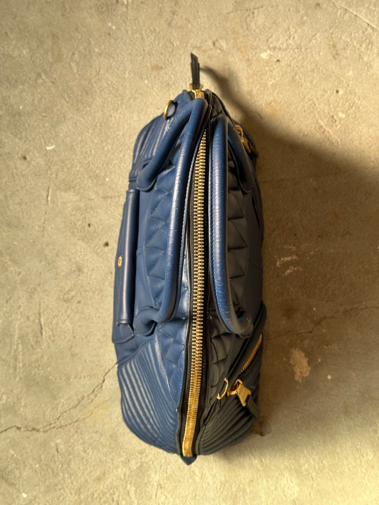 Miu Miu Biker Bugatti Dome Shoulder Bag Blue