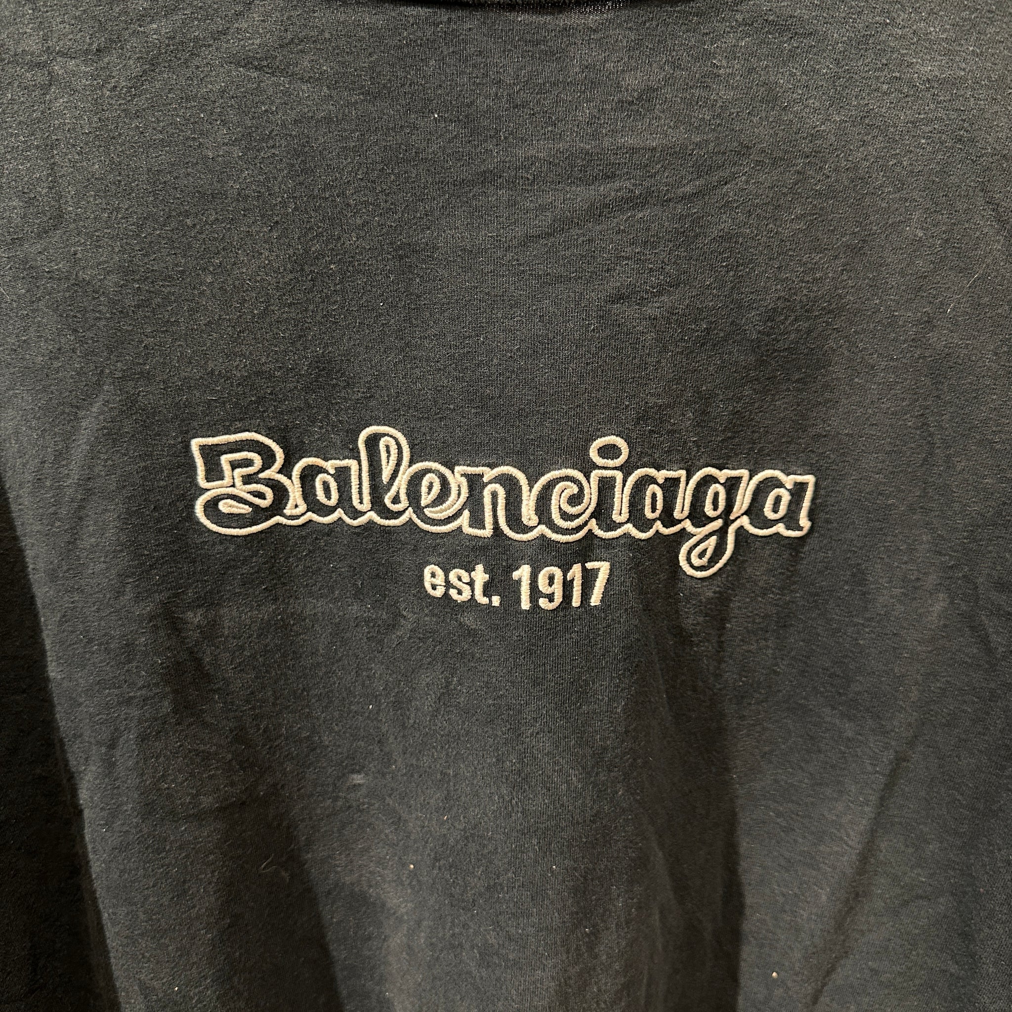Balenciaga Cursive Logo T Shirt Navy (Size XL)