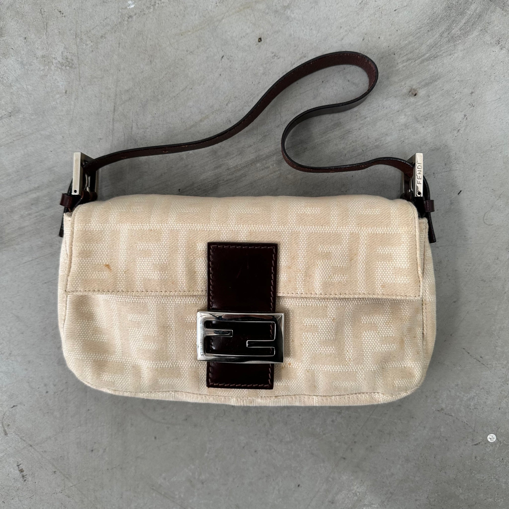 Fendi Cream Baguette Shoulder Bag