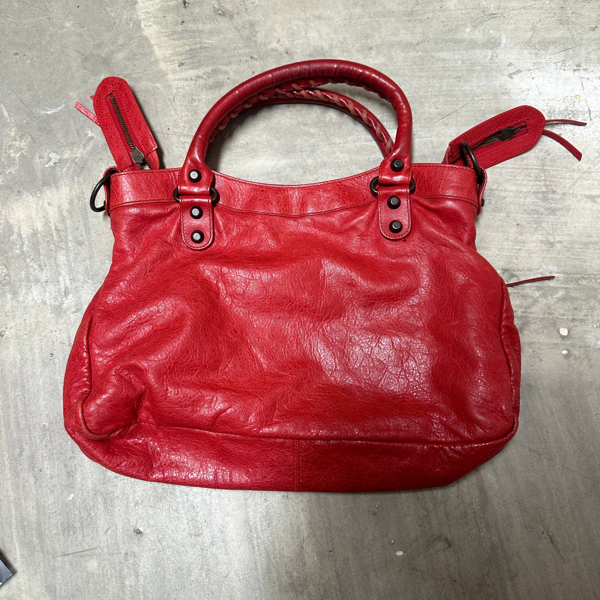 Balenciaga Leather Motorcycle City Bag Red