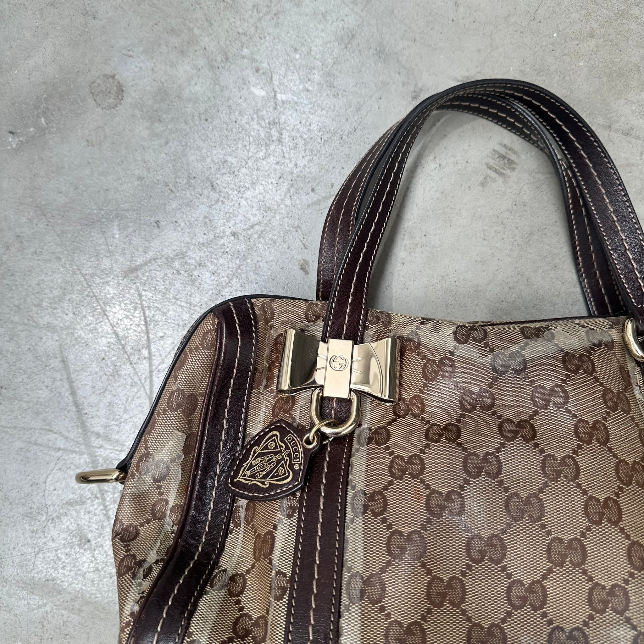 Gucci Brown GG Crystal Duchessa Boston Bag Beige Dark Brown