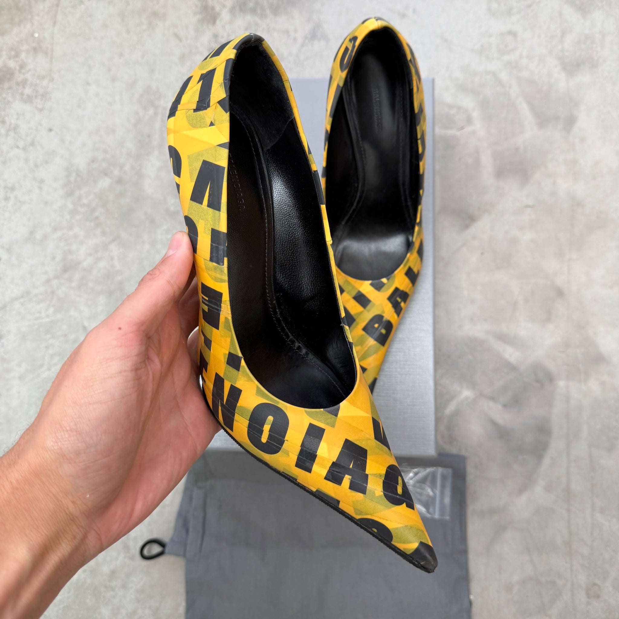 Balenciaga Knife 110mm Logo Print Heels (Size 38)