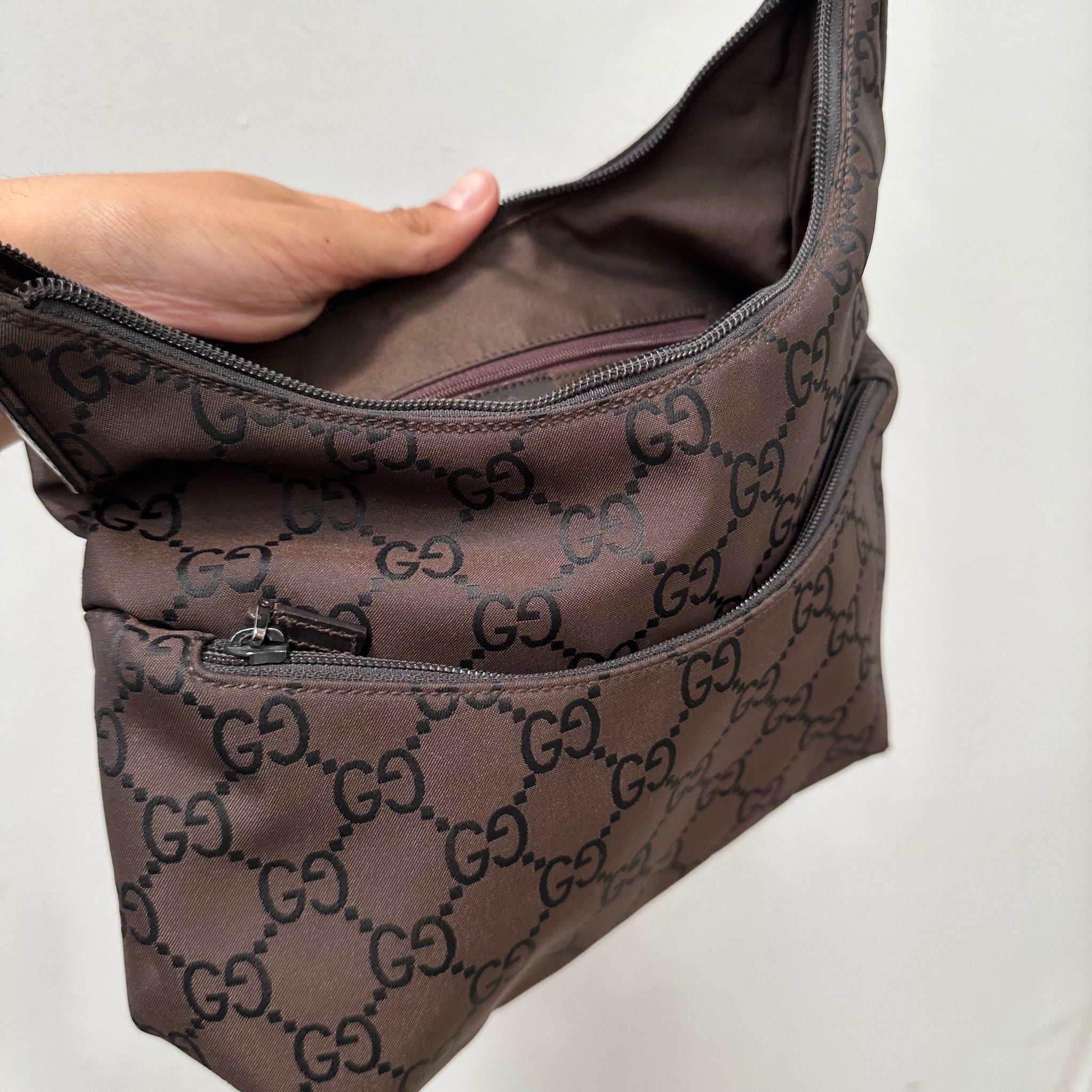 Gucci GG Print Shoulder Bag Brown