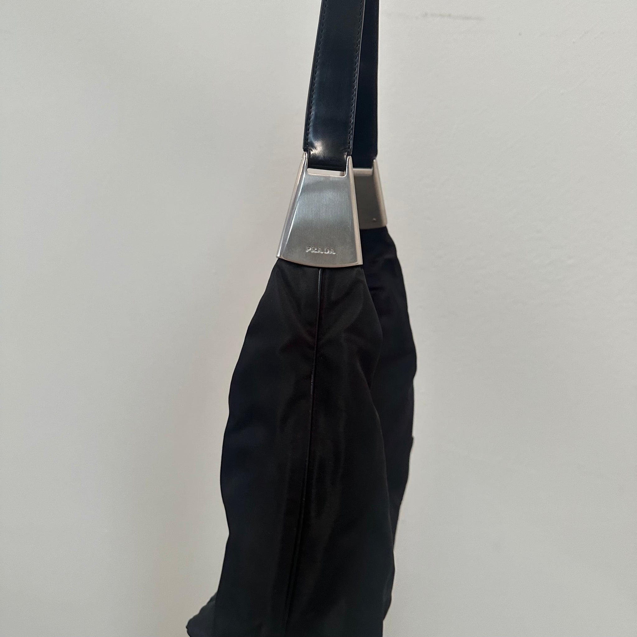 Prada Metal Side Shoulder Bag Nylon Black