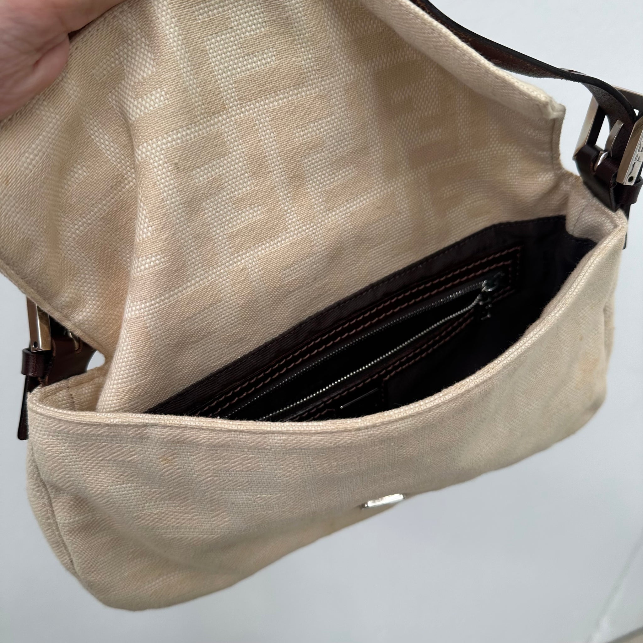 Fendi Cream Baguette Shoulder Bag