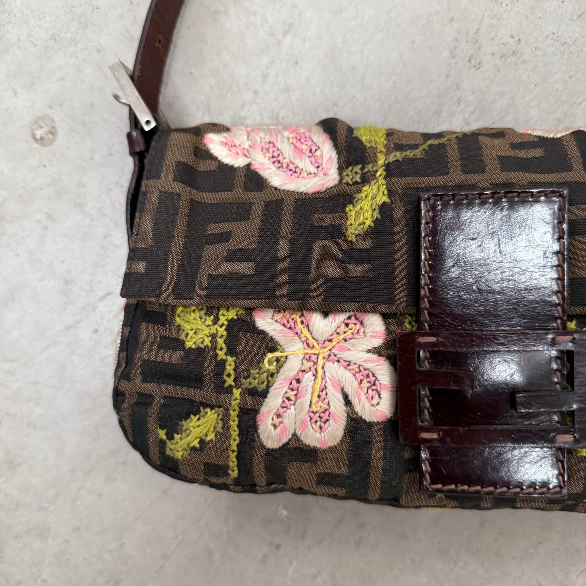 Fendi Baguette Brown Flower Detail Bag