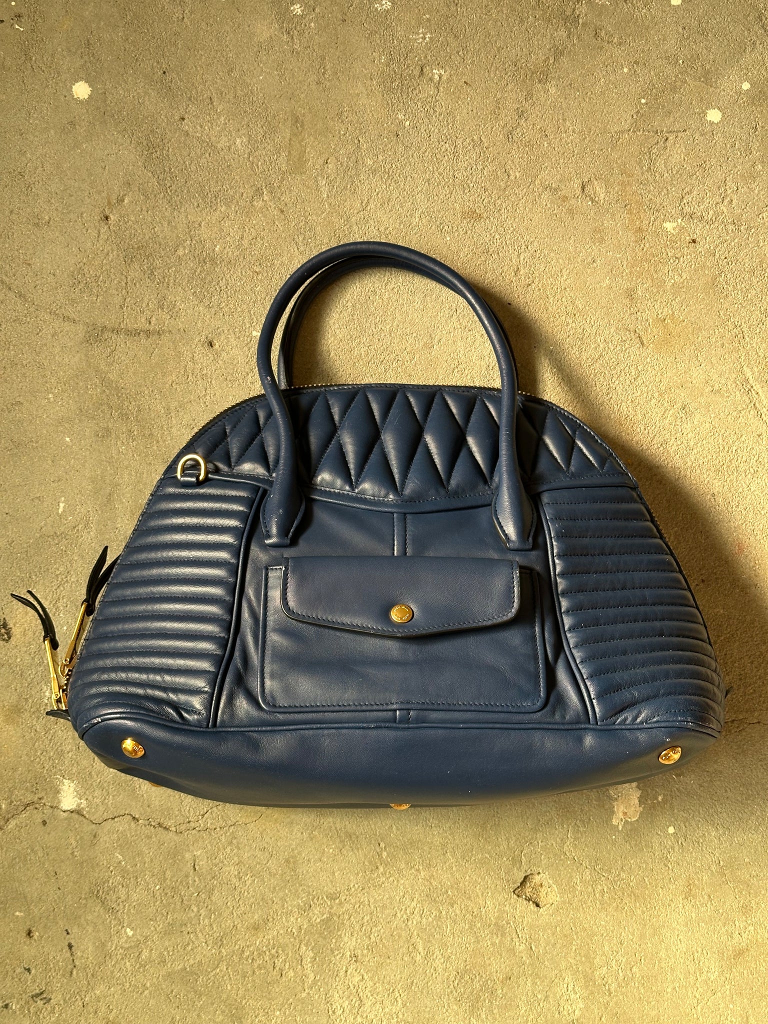 Miu Miu Biker Bugatti Dome Shoulder Bag Blue