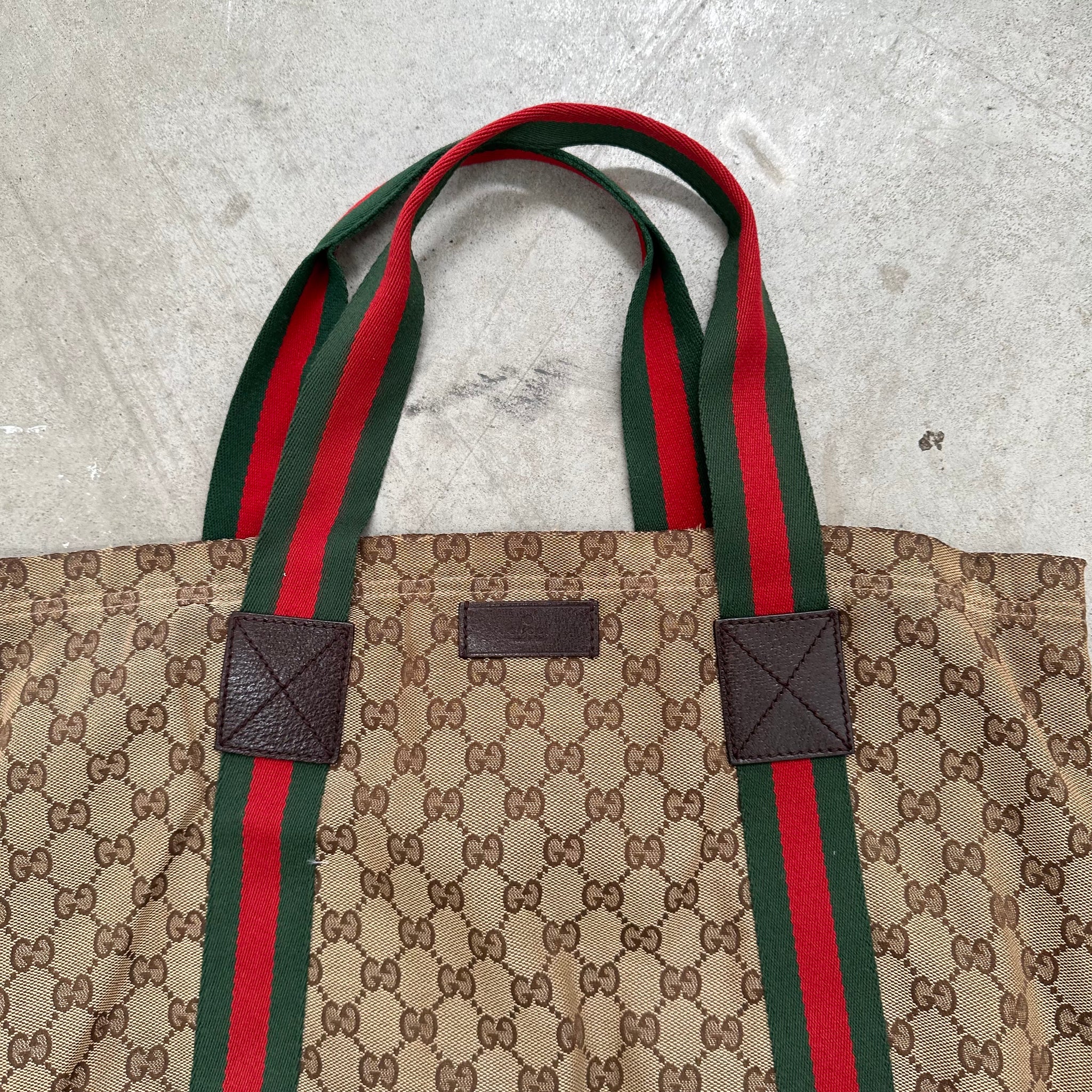Gucci Stripe Green Red Logo Tote Bag